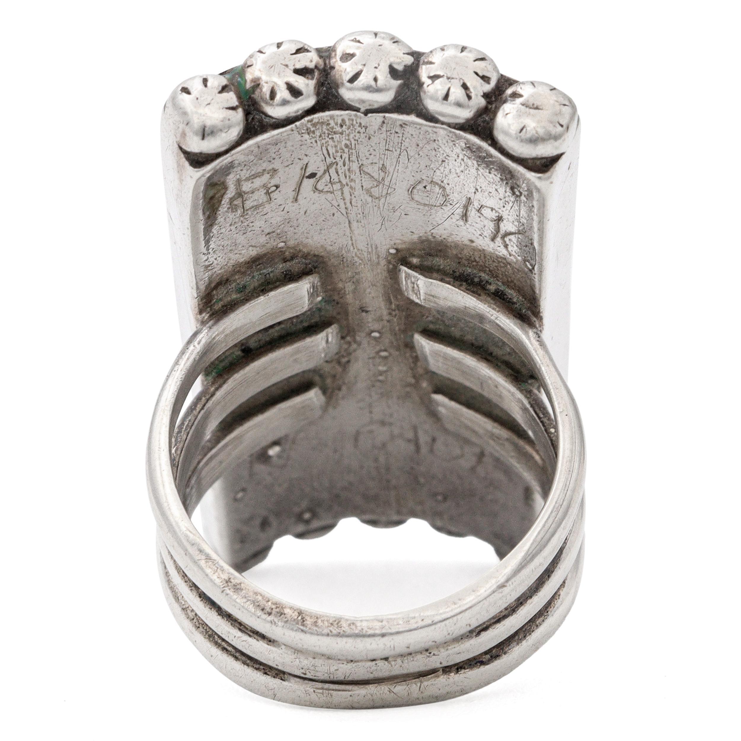 Women's Vintage Southwest Navajo Norman Paul Sterling Silver Turquoise Inlay Ring For Sale