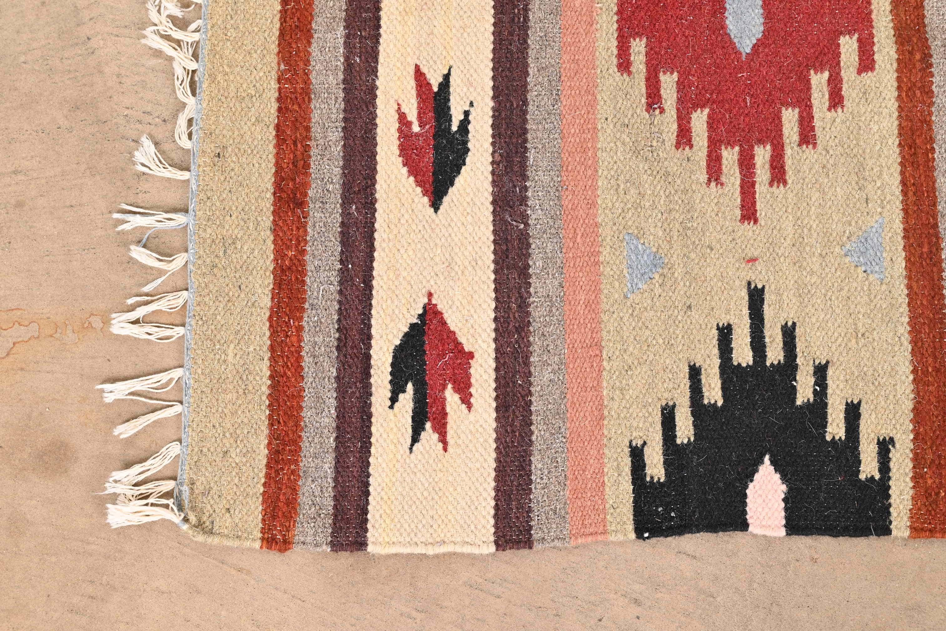 Wool Vintage Southwest Navajo Style Flat Weave Rug