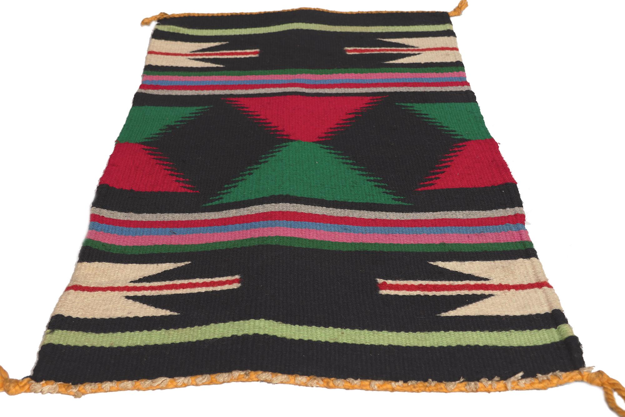 Navajo Vintage Southwest Pueblo Kilim Rug, Maximalism Meets Boho Chic For Sale