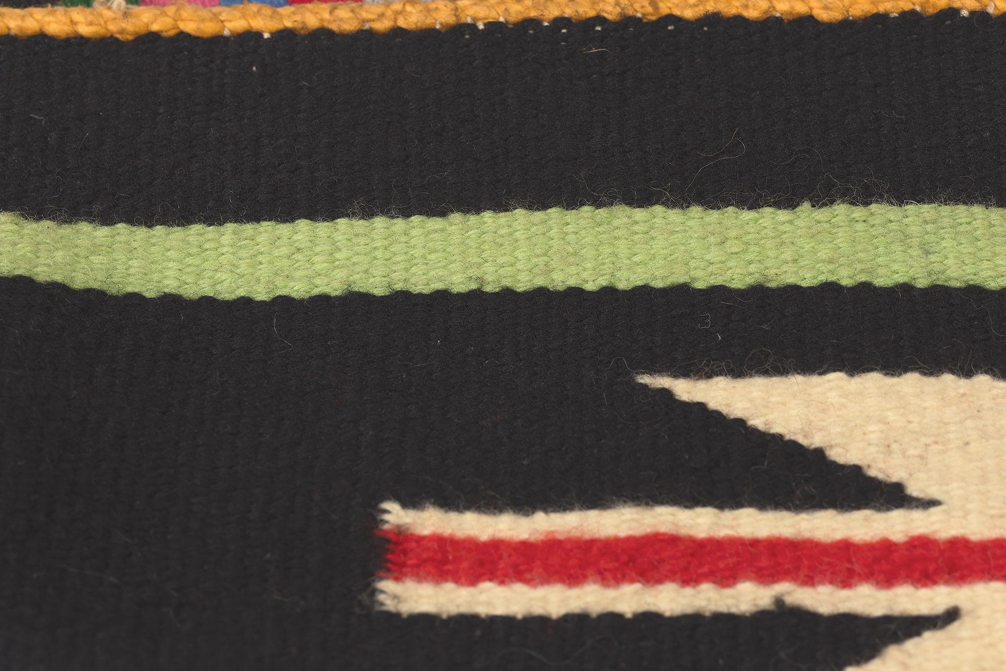 Hand-Woven Vintage Southwest Pueblo Kilim Rug, Maximalism Meets Boho Chic For Sale