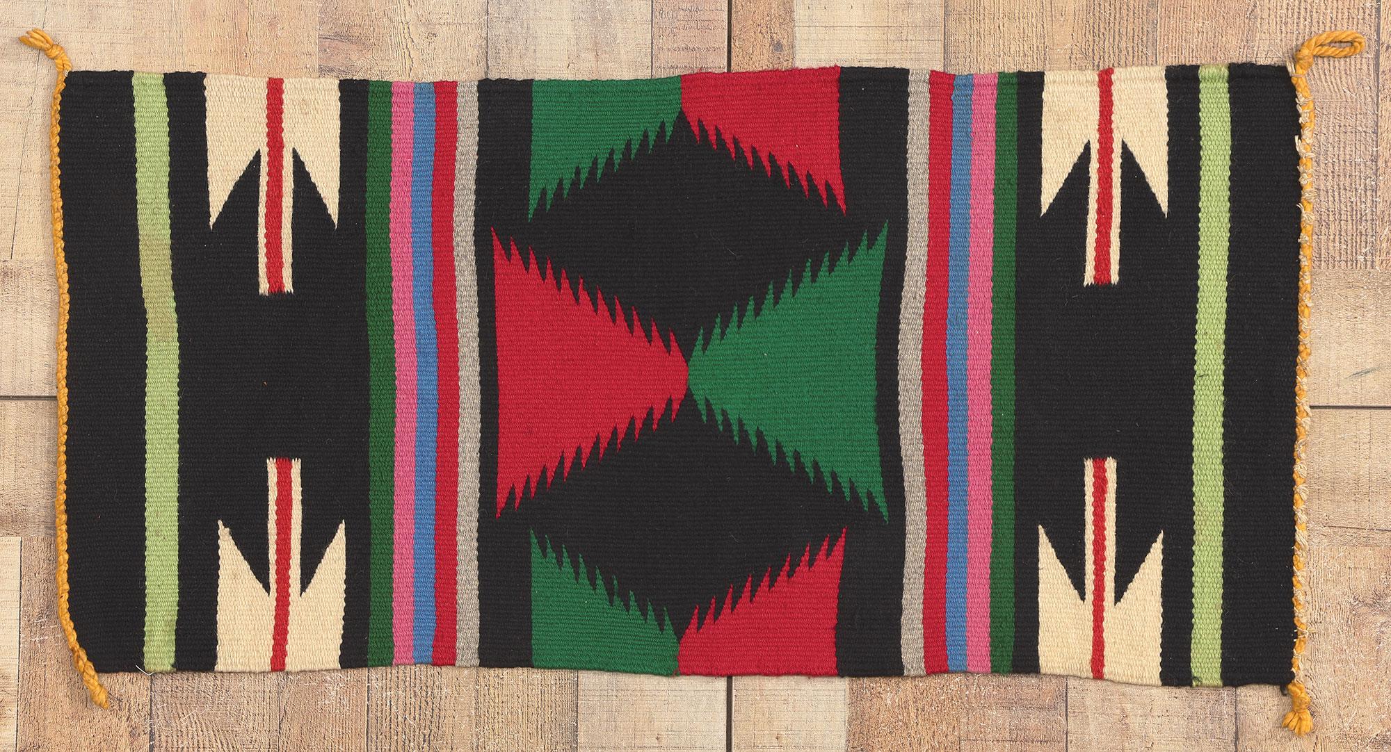 Wool Vintage Southwest Pueblo Kilim Rug, Maximalism Meets Boho Chic For Sale