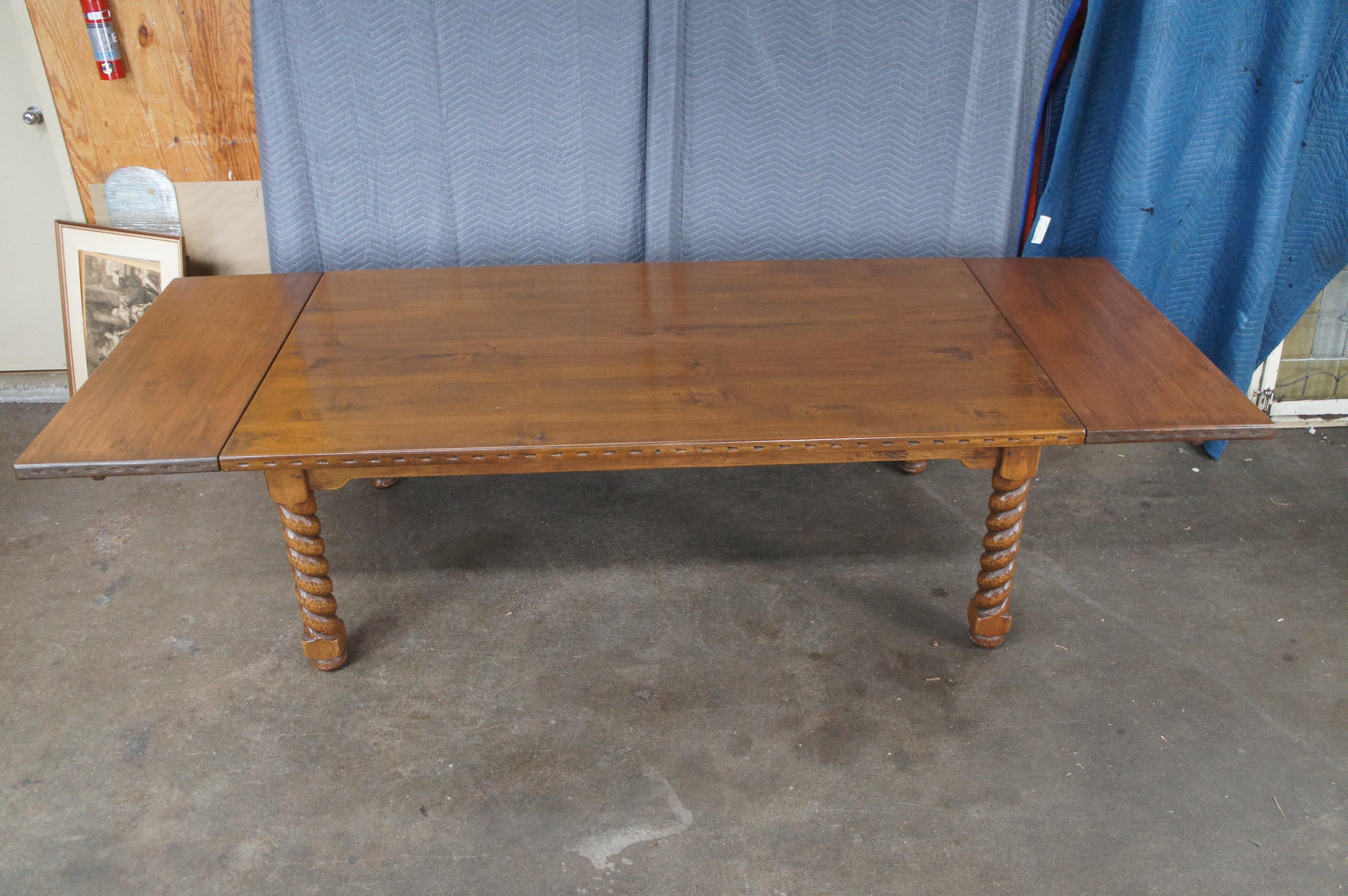 Vintage Southwest Spanish Craftsmen Barley Twist Alder Draw Leaf Dining Table en vente 3