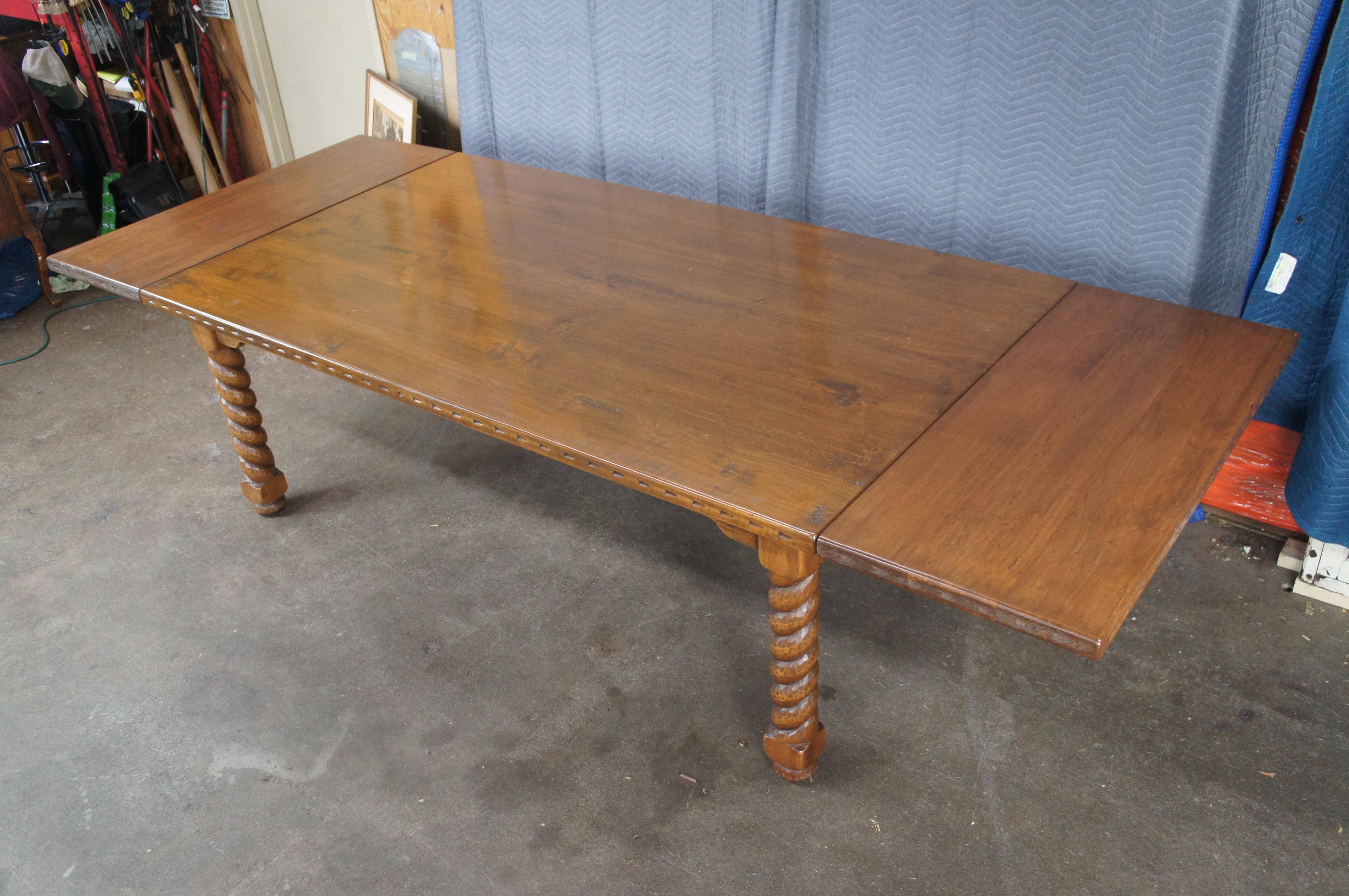 Vintage Southwest Spanish Craftsmen Barley Twist Alder Draw Leaf Dining Table en vente 4