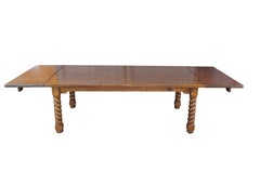 Vintage Southwest Spanish Craftsmen Barley Twist Alder Draw Leaf Dining Table