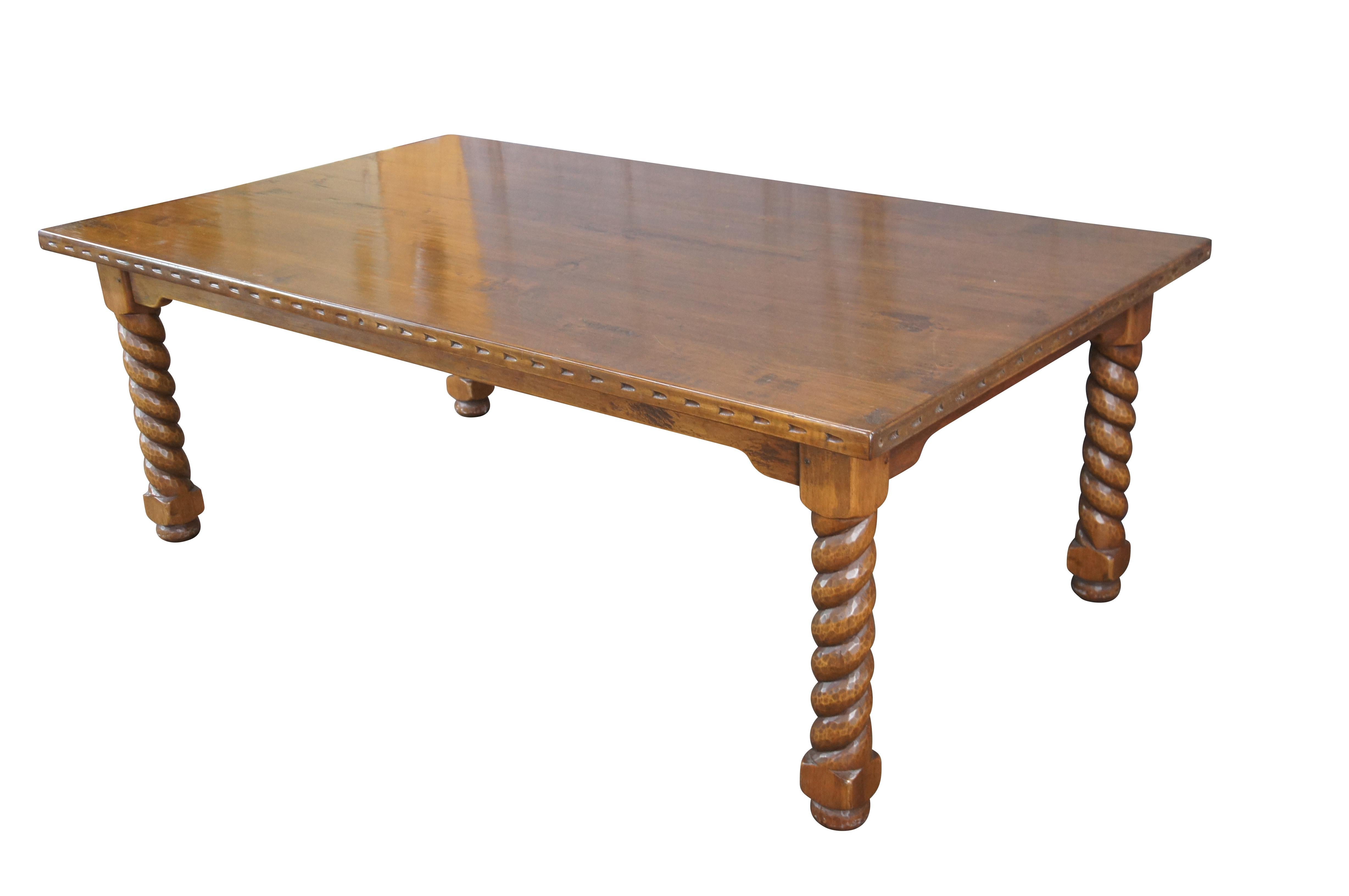 Colonial espagnol Vintage Southwest Spanish Craftsmen Barley Twist Alder Draw Leaf Dining Table en vente