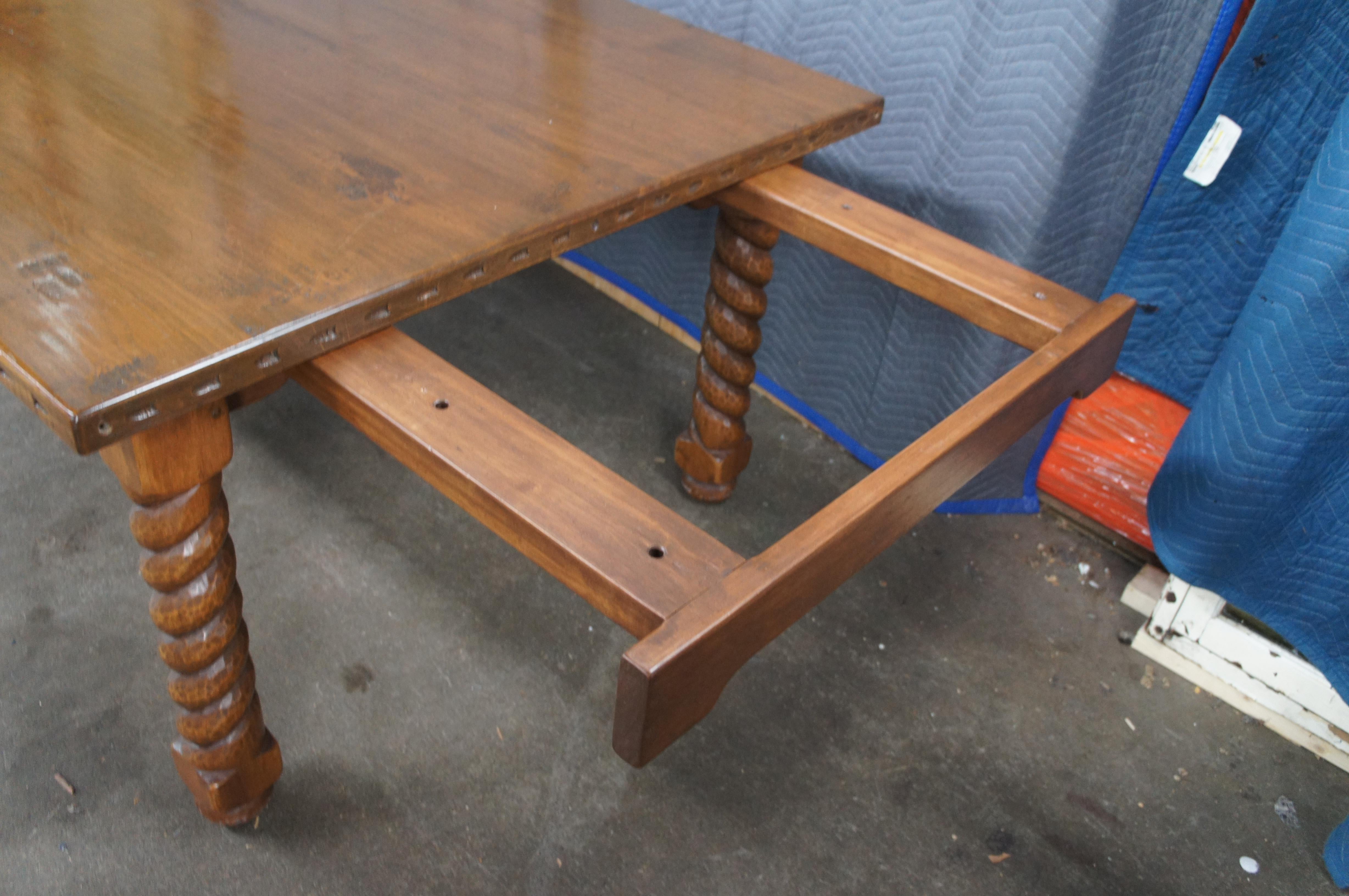 Vintage Southwest Spanish Craftsmen Barley Twist Alder Draw Leaf Dining Table en vente 2