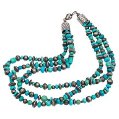Vintage Southwest Sterling Silver Turquoise Multi-Strand Beaded Necklace