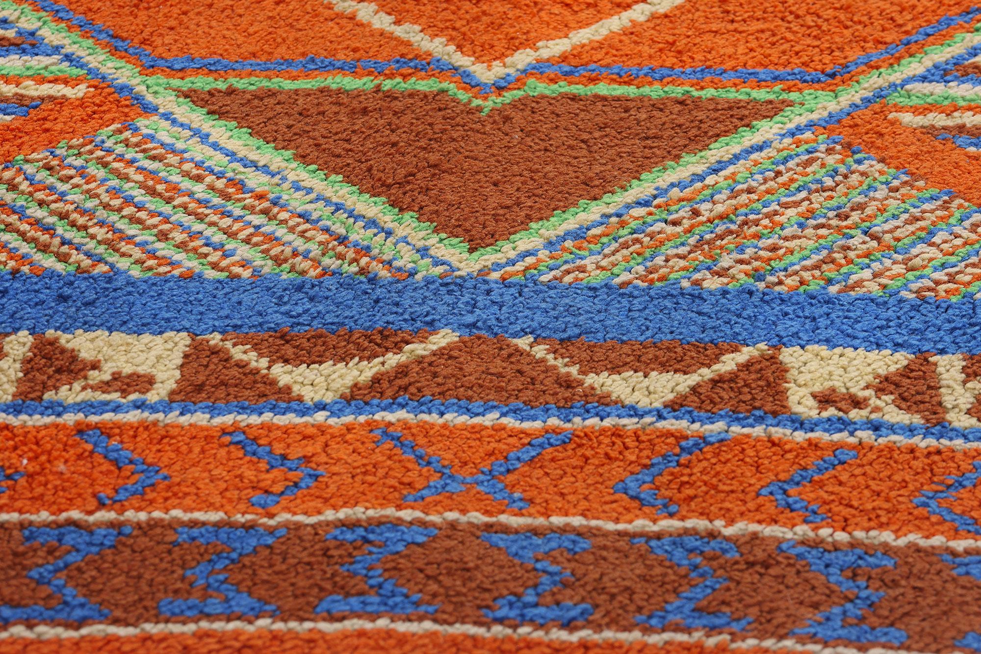 Alfombra Enganchada Americana Vintage Southwest Sunrise, 04'03 x 05'02 Hecho a mano en venta