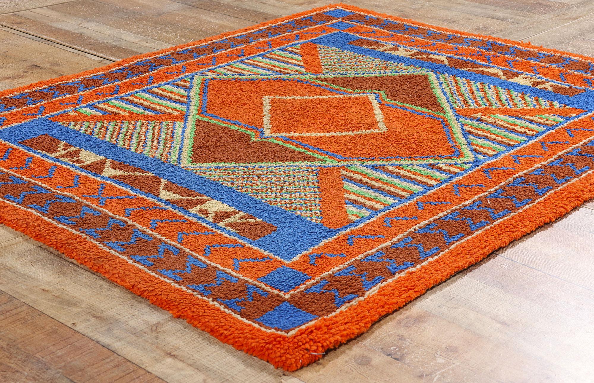 Alfombra Enganchada Americana Vintage Southwest Sunrise, 04'03 x 05'02 siglo XX en venta