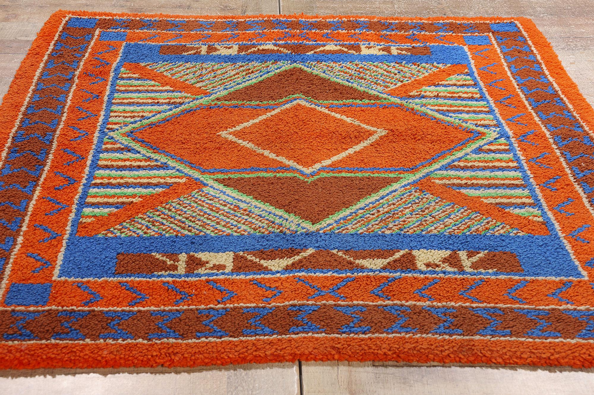 Alfombra Enganchada Americana Vintage Southwest Sunrise, 04'03 x 05'02 Lana en venta