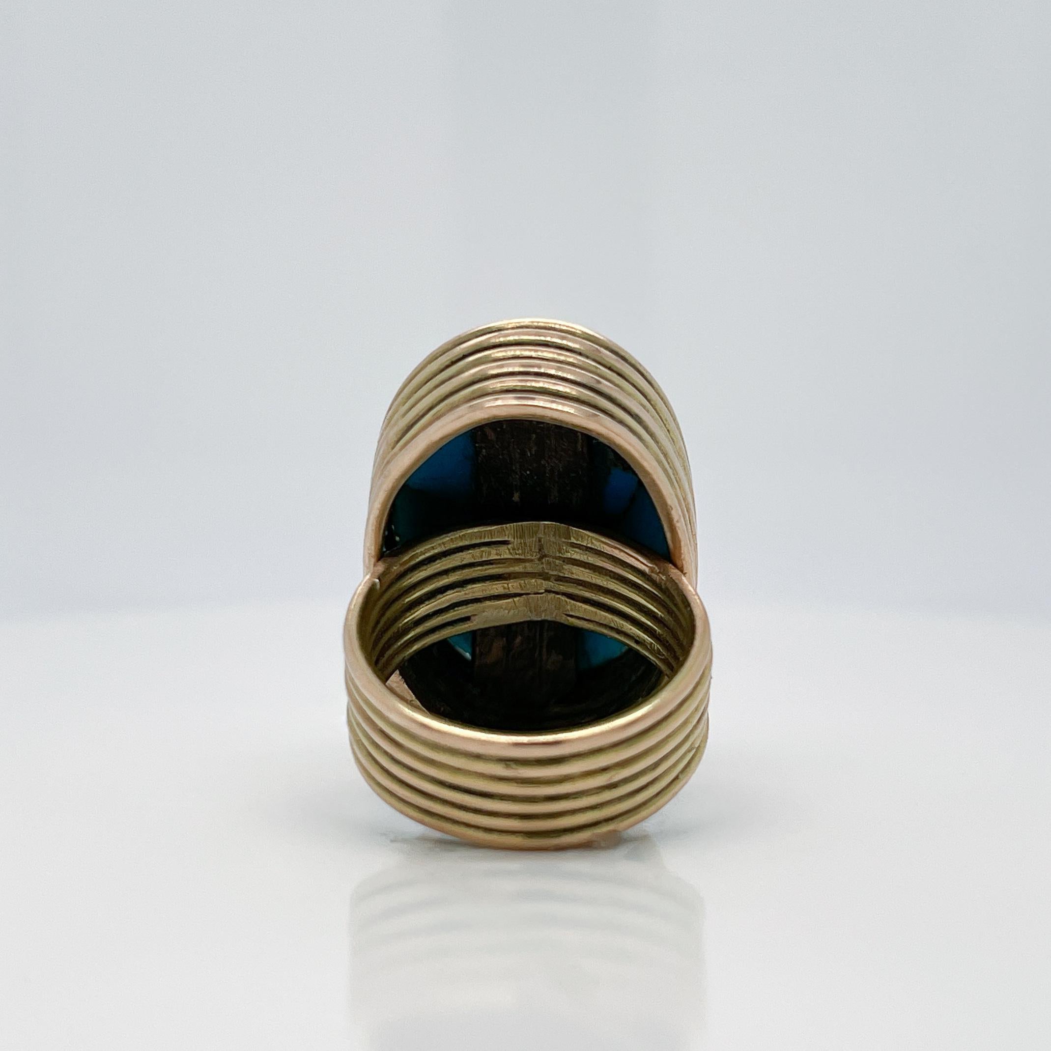 Vintage Southwestern Artisan 14K Gold & Cabochon Turquoise Ring For Sale 4