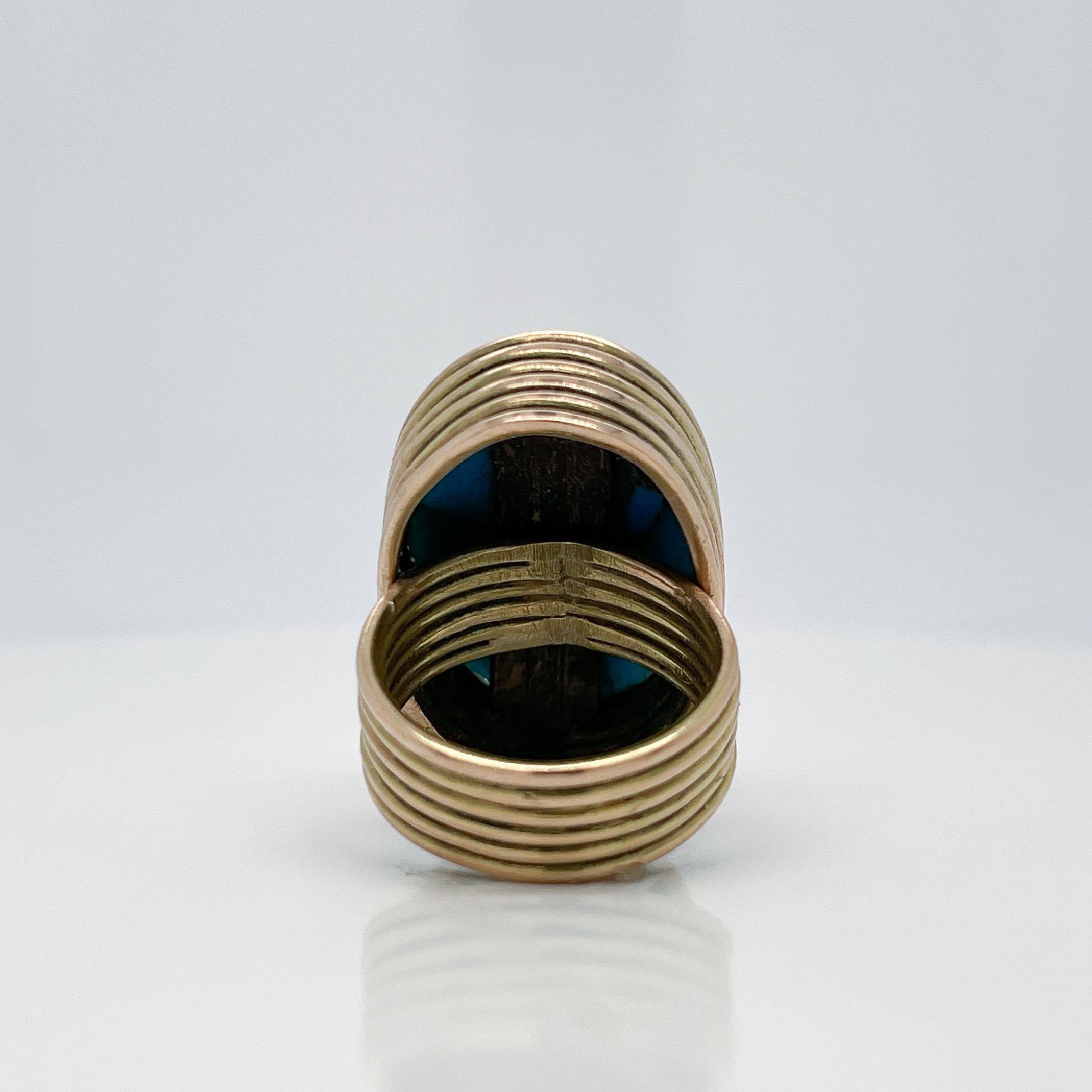 Vintage Southwestern Artisan 14K Gold & Cabochon Turquoise Ring For Sale 2
