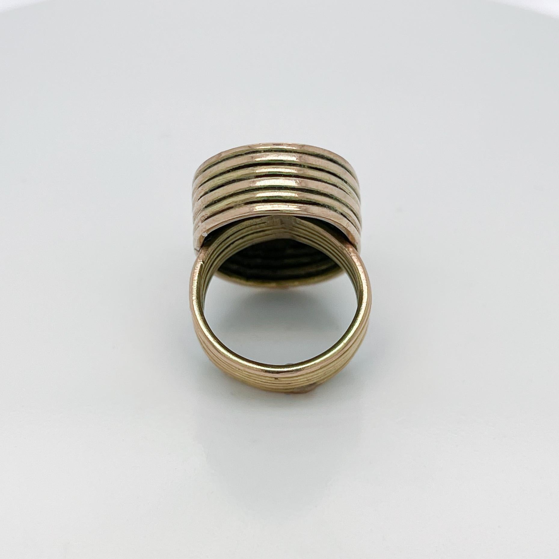 Vintage Southwestern Artisan 14K Gold & Cabochon Turquoise Ring For Sale 6