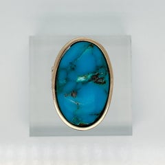 Vintage Southwestern Artisan 14K Gold & Cabochon Turquoise Ring