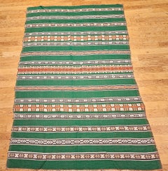 Couverture vintage du sud-ouest tissée à plat en vert, ivoire, brun, orange et noir