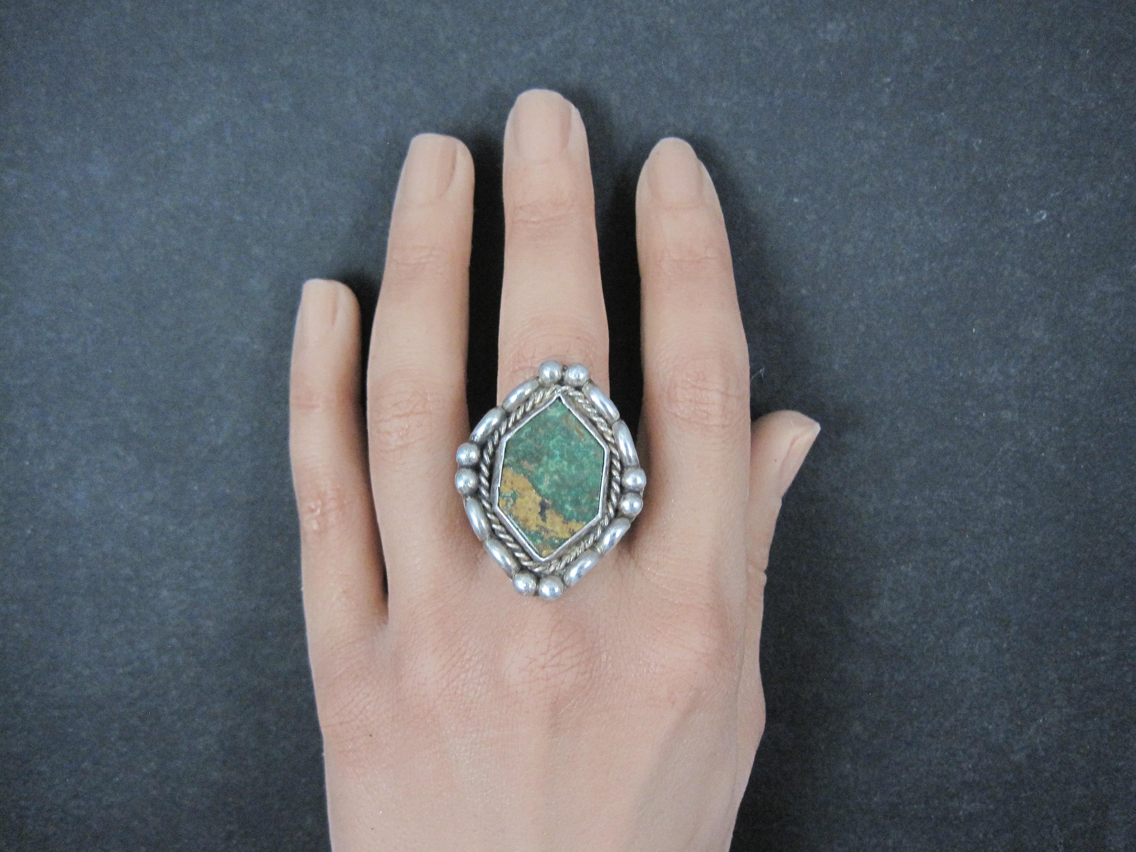 Vintage Southwestern Kings Manassa Green Turquoise Ring Size 8.5 For Sale 4