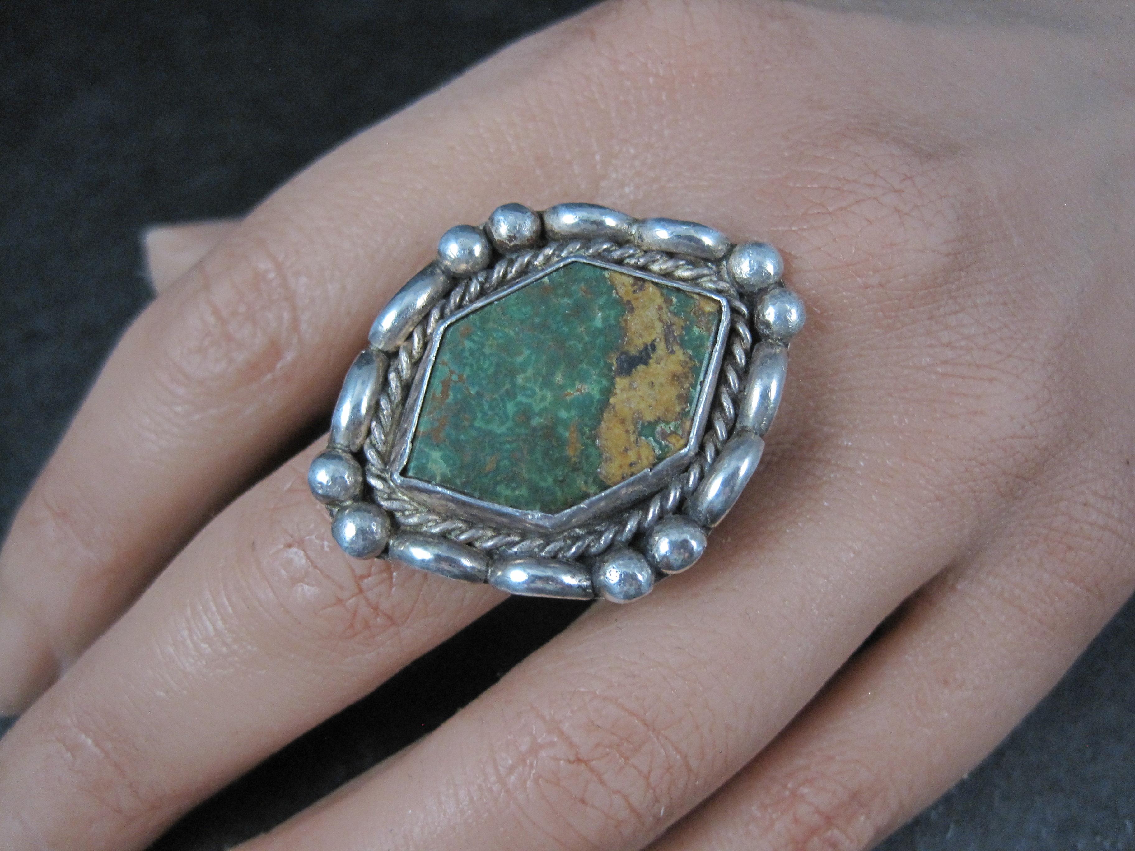 Vintage Southwestern Kings Manassa Green Turquoise Ring Size 8.5 For Sale 2