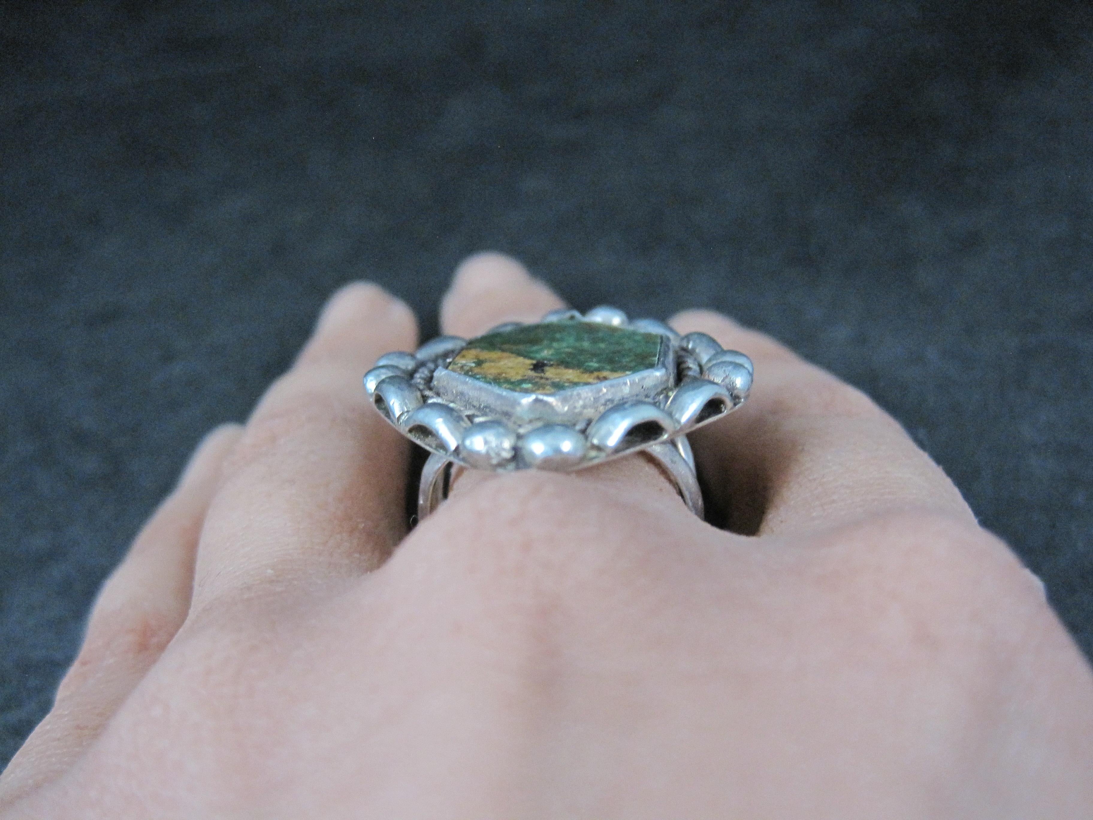 Vintage Southwestern Kings Manassa Green Turquoise Ring Size 8.5 For Sale 3