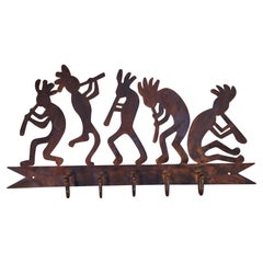 Vintage Southwestern Kokopelli Brushed Copper Wall Art Coat Hat Rack 24"