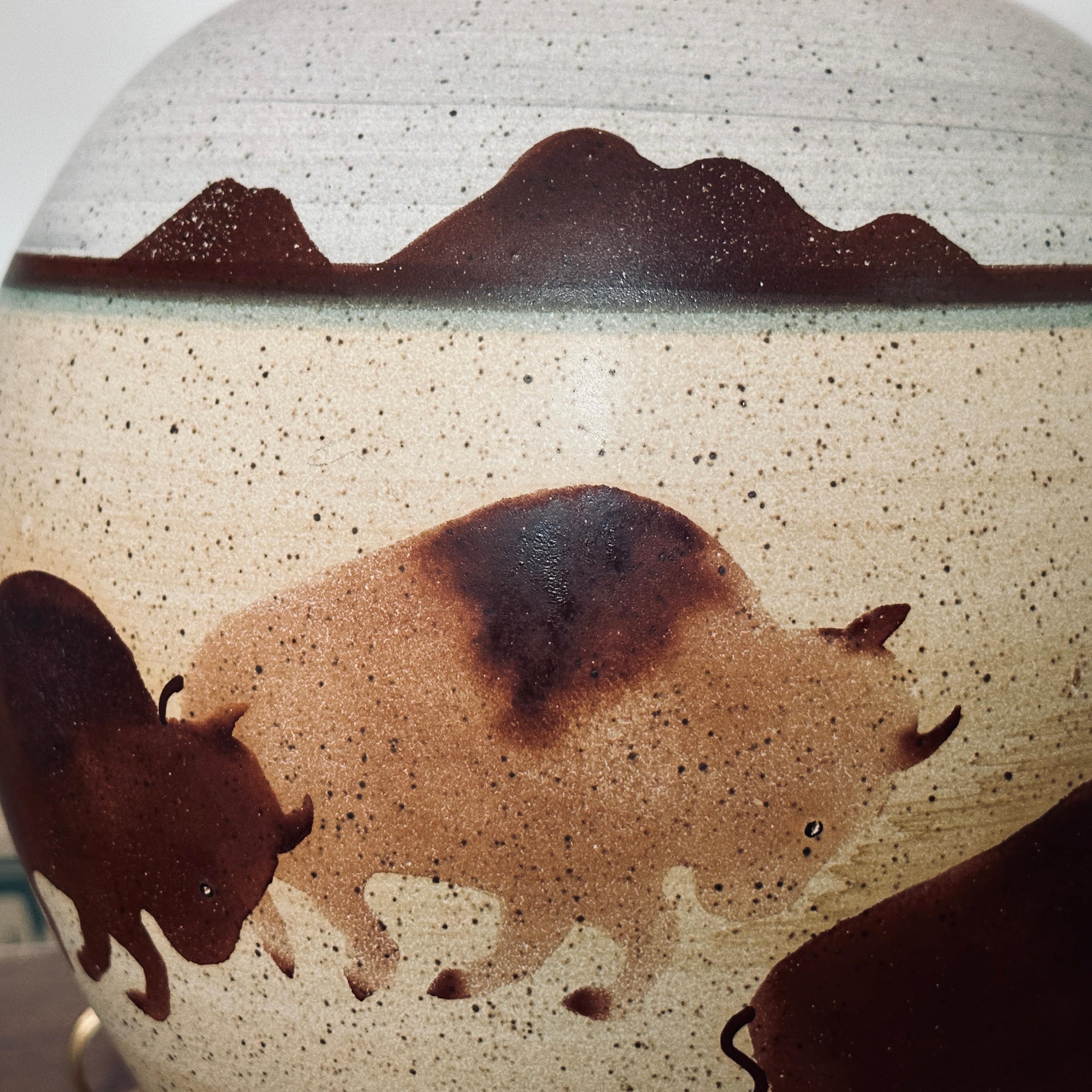 Western Landscape Bison Lamp by California Ceramic Designers Inc. For Sale 5