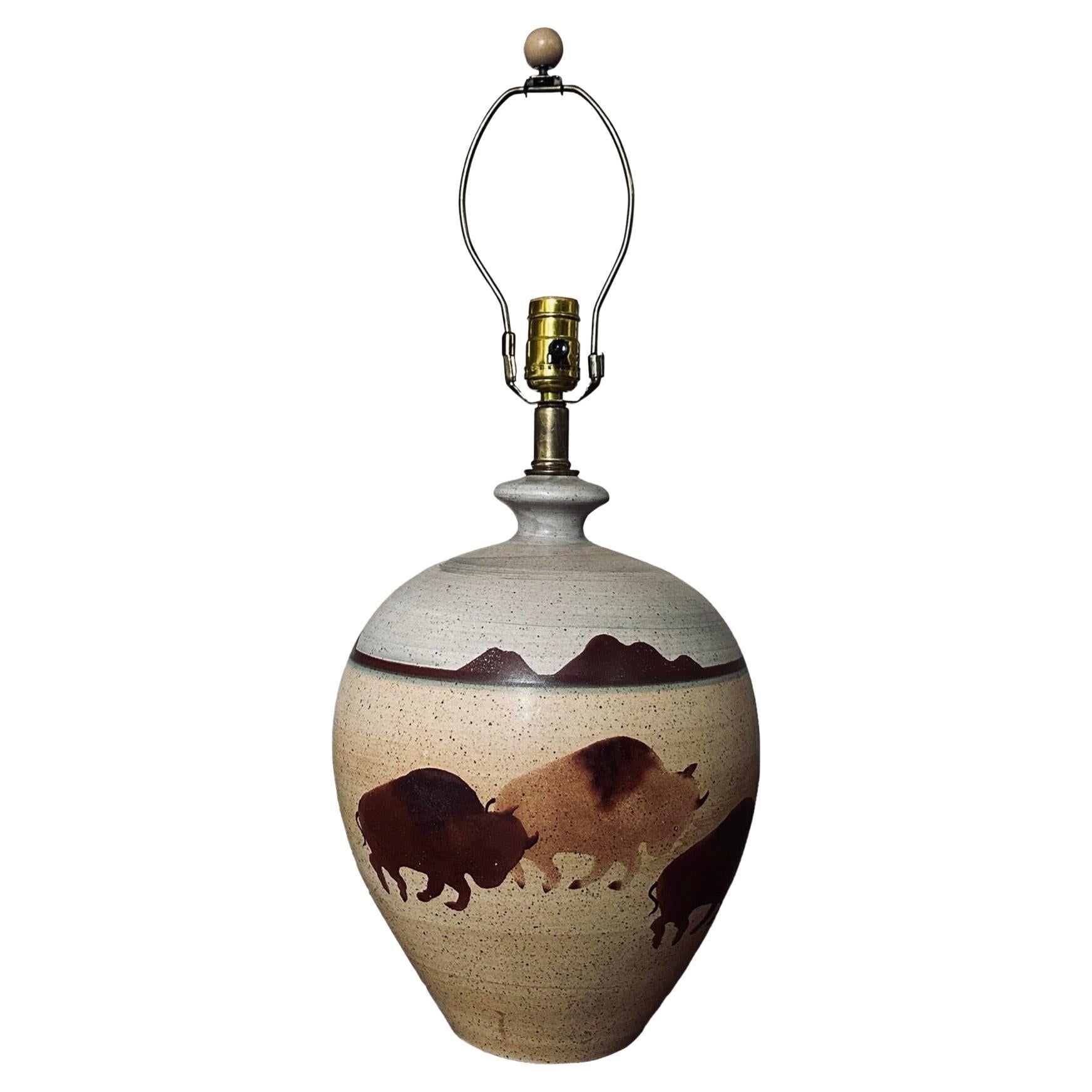 Western Landscape Bison Lamp by California Ceramic Designers Inc. For Sale