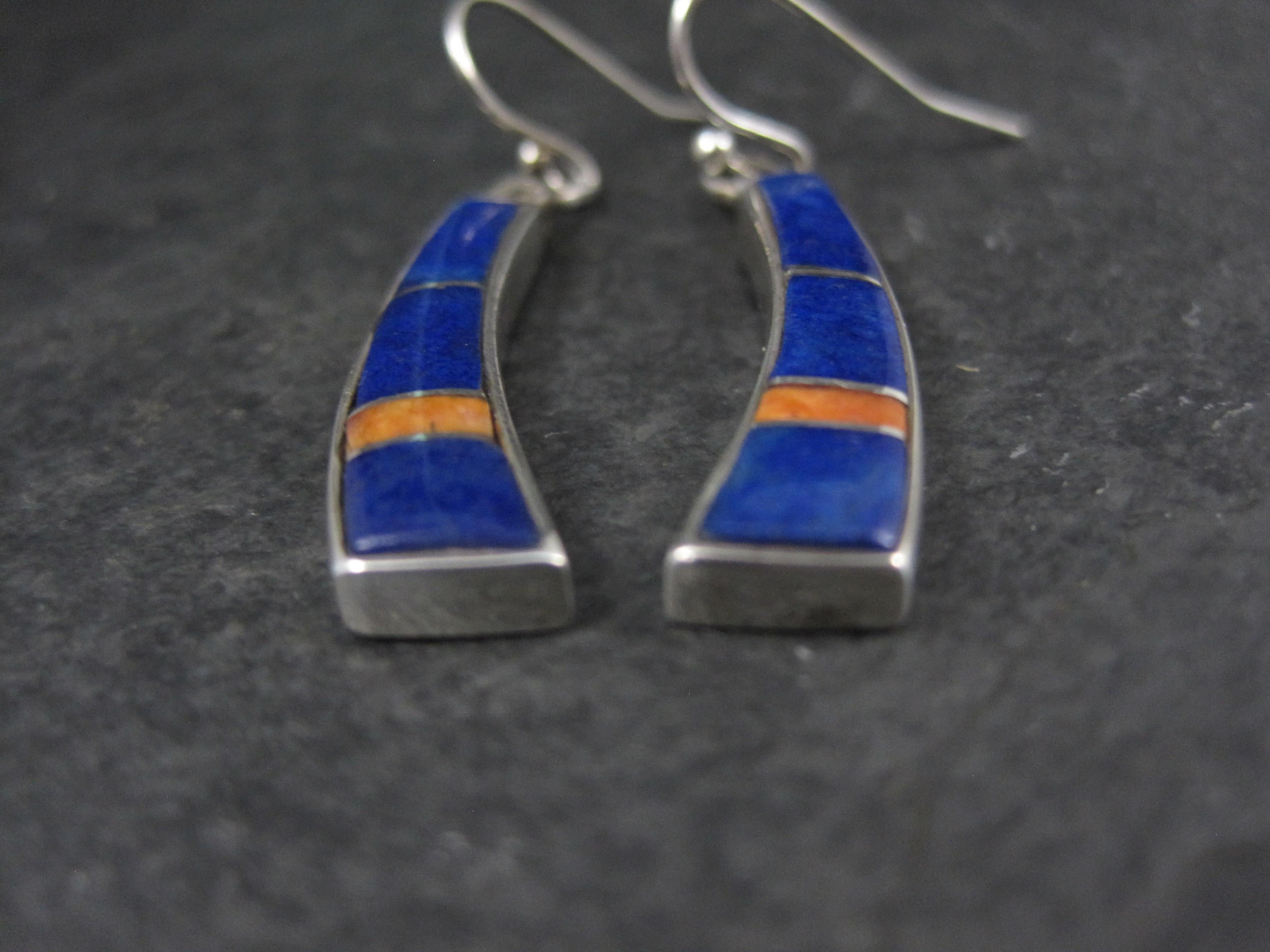 Vintage Southwestern Lapis Lazuli Spiny Oyster Inlay Earrings Sterling Silver For Sale 1