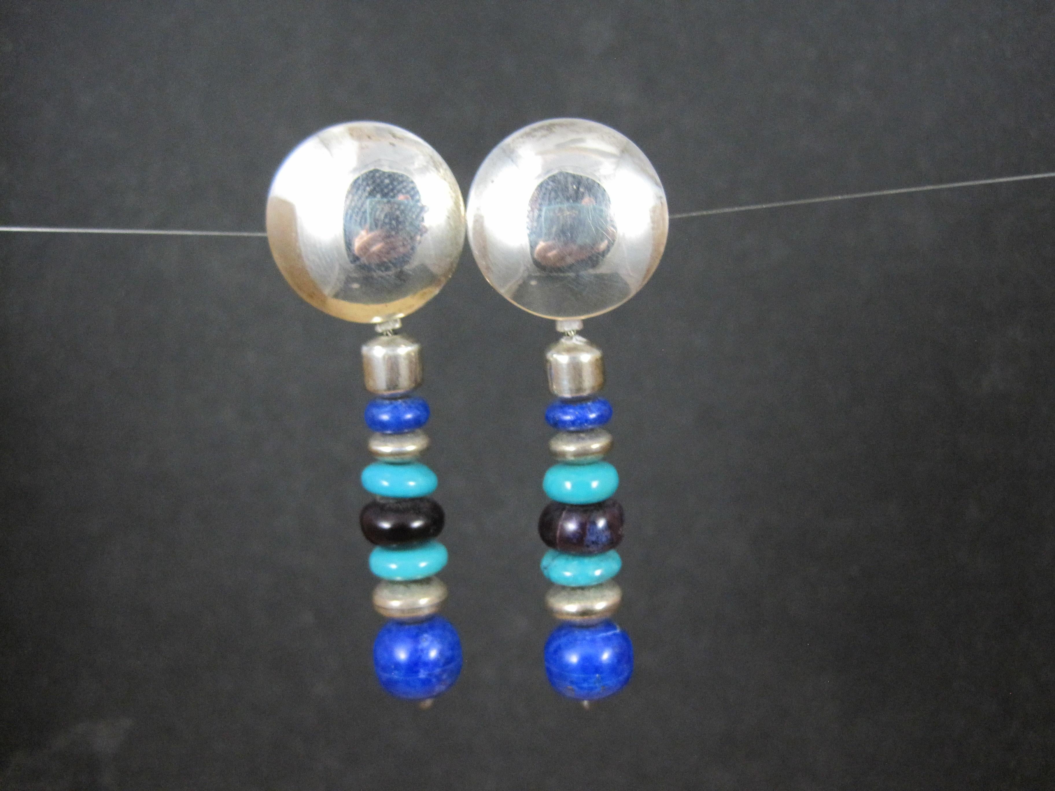 Native American Vintage Southwestern Lapis Turquoise Dangle Bead Earrings For Sale