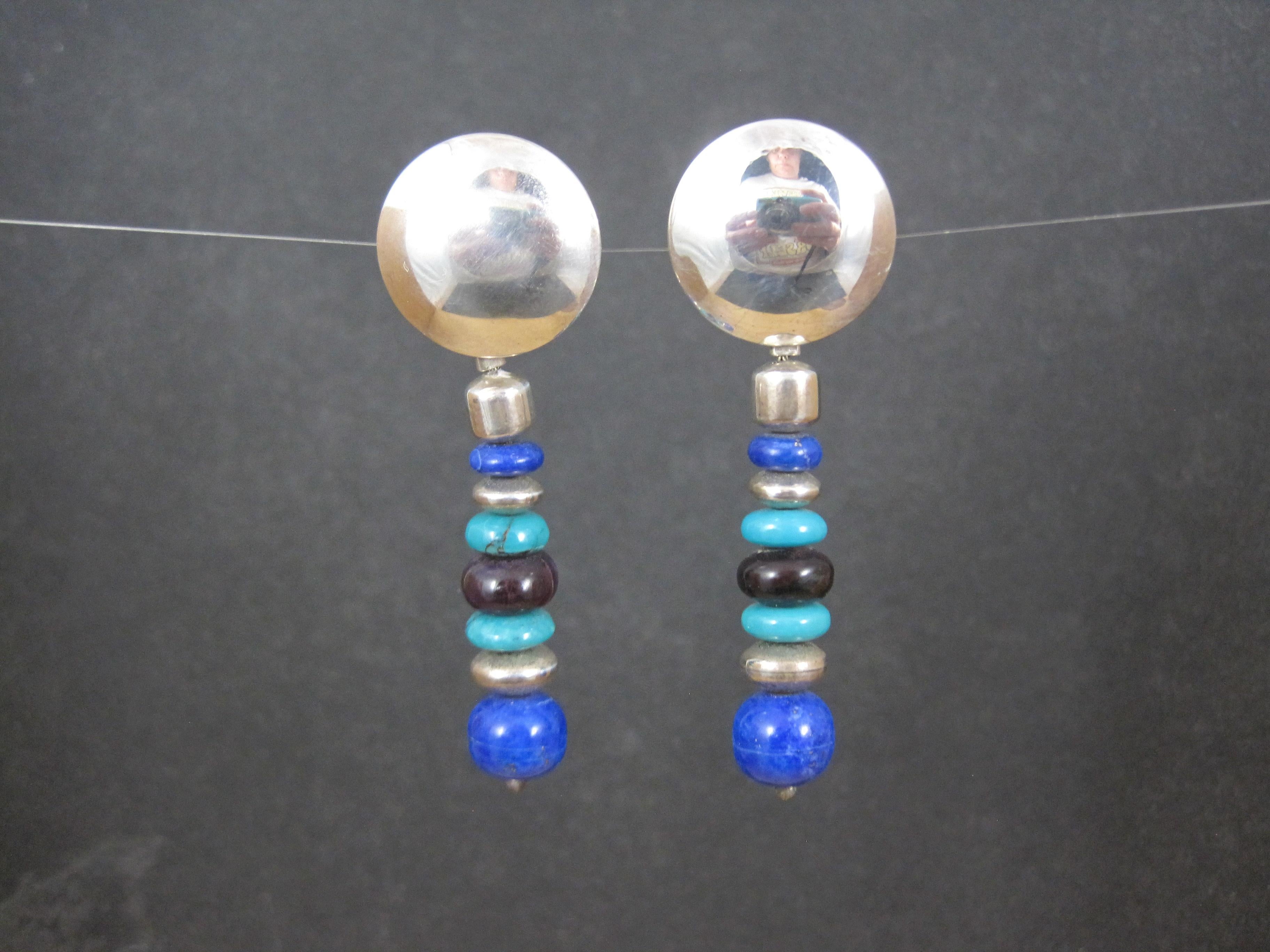 Native American Vintage Southwestern Lapis Turquoise Dangle Bead Earrings For Sale