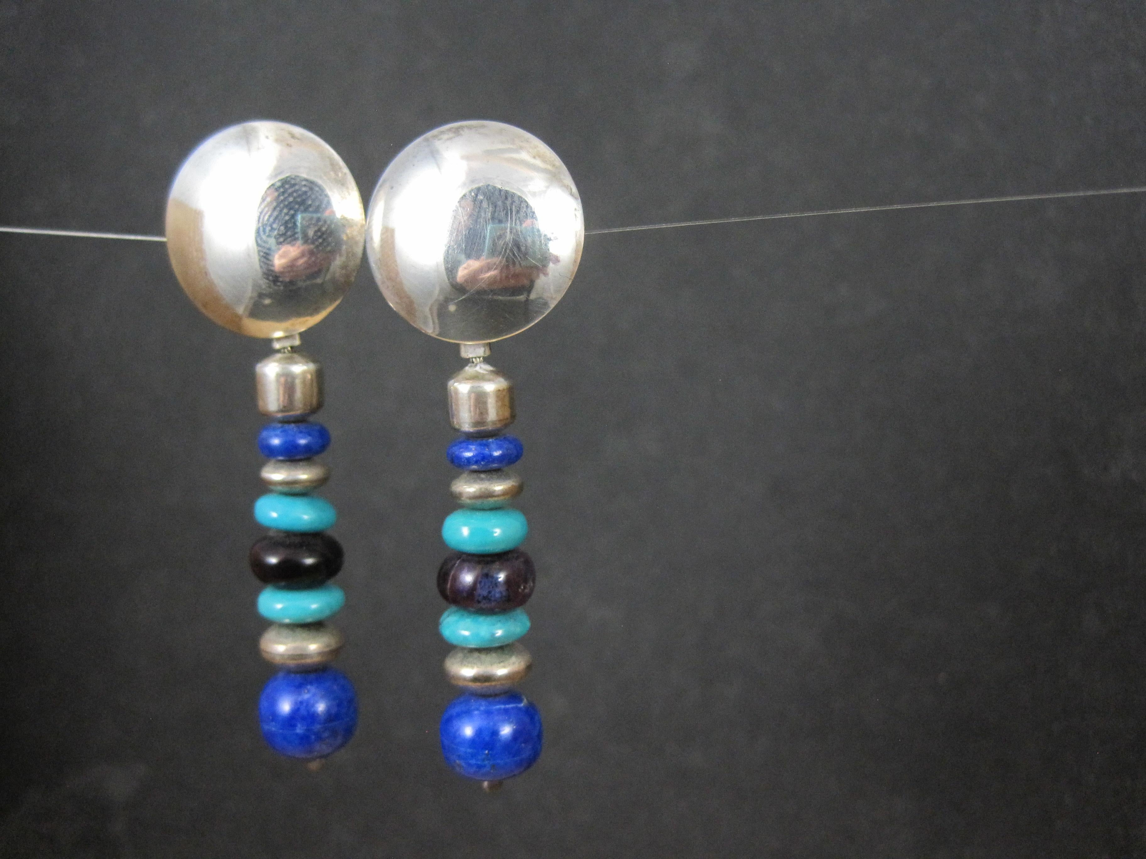 Vintage Southwestern Lapis Turquoise Dangle Bead Earrings In New Condition For Sale In Webster, SD