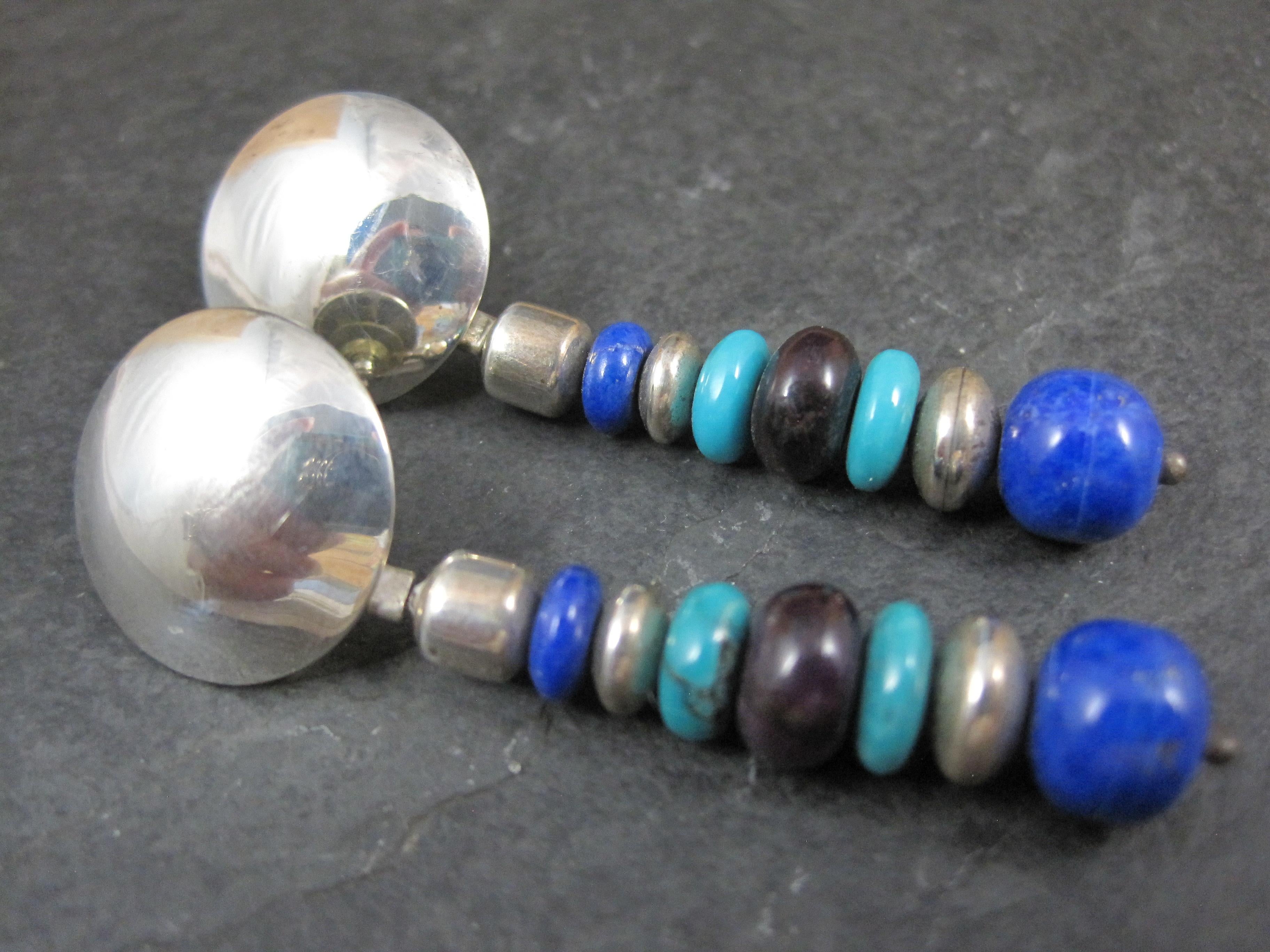 Vintage Southwestern Lapis Turquoise Dangle Bead Earrings In Excellent Condition For Sale In Webster, SD