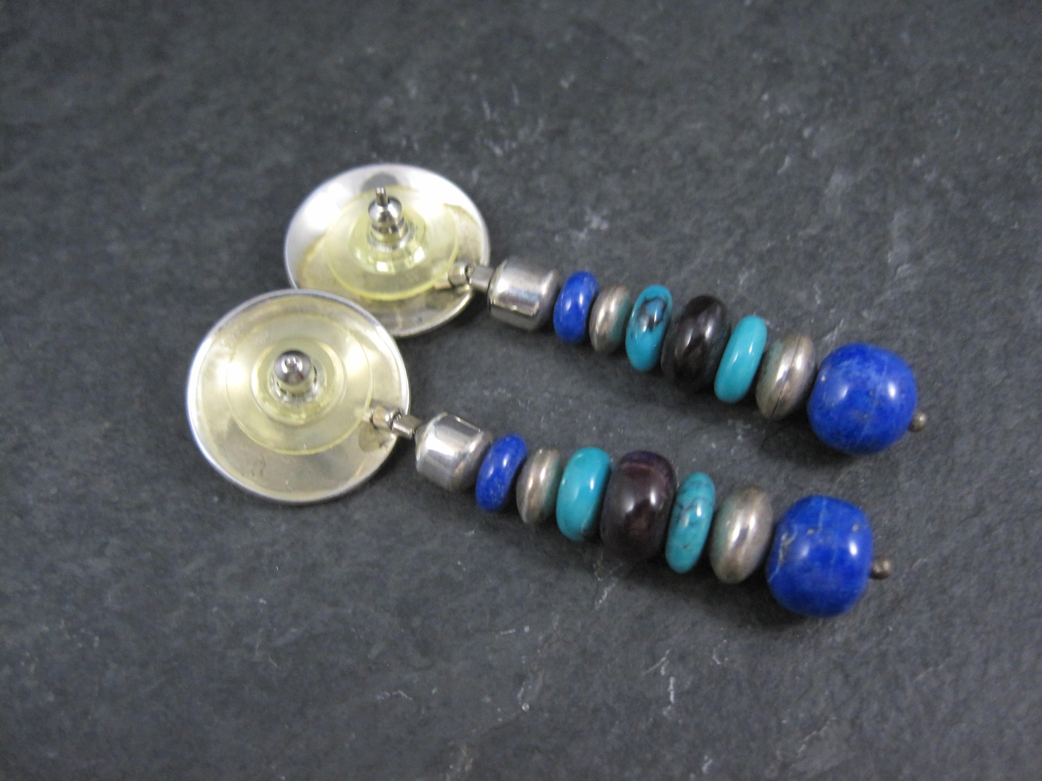 Women's or Men's Vintage Southwestern Lapis Turquoise Dangle Bead Earrings For Sale