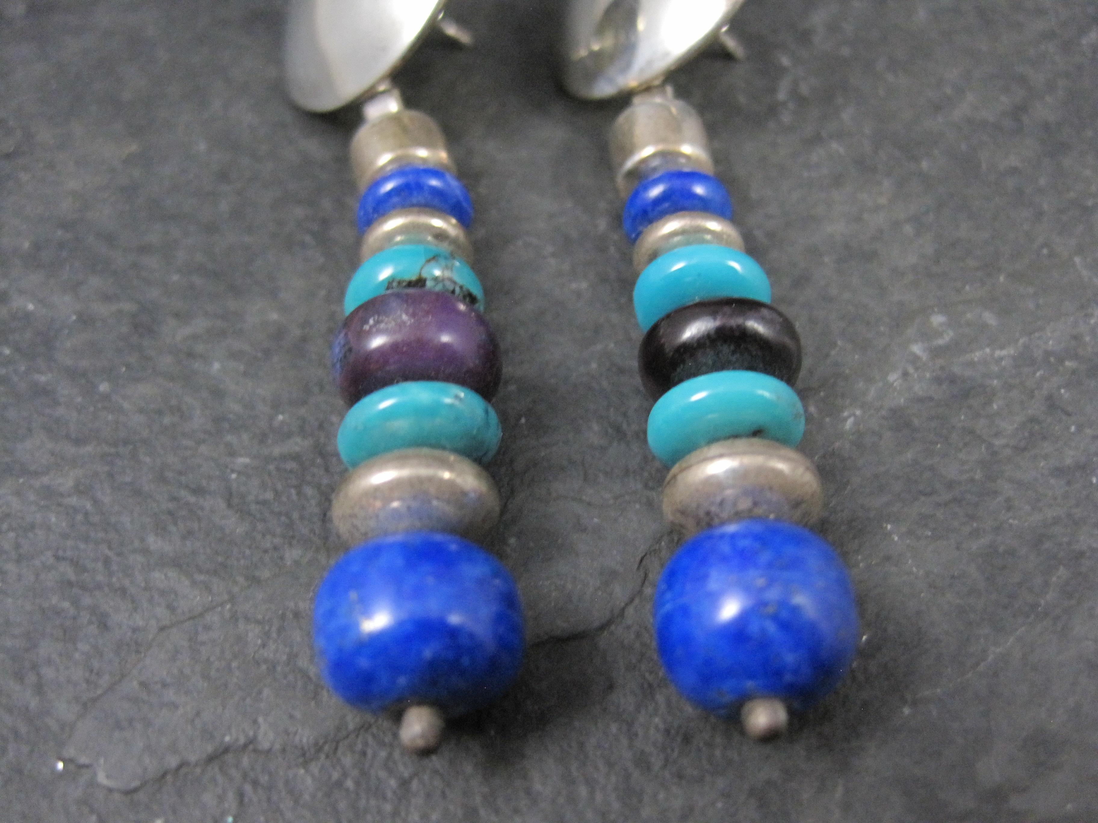 Vintage Southwestern Lapis Turquoise Dangle Bead Earrings For Sale 1