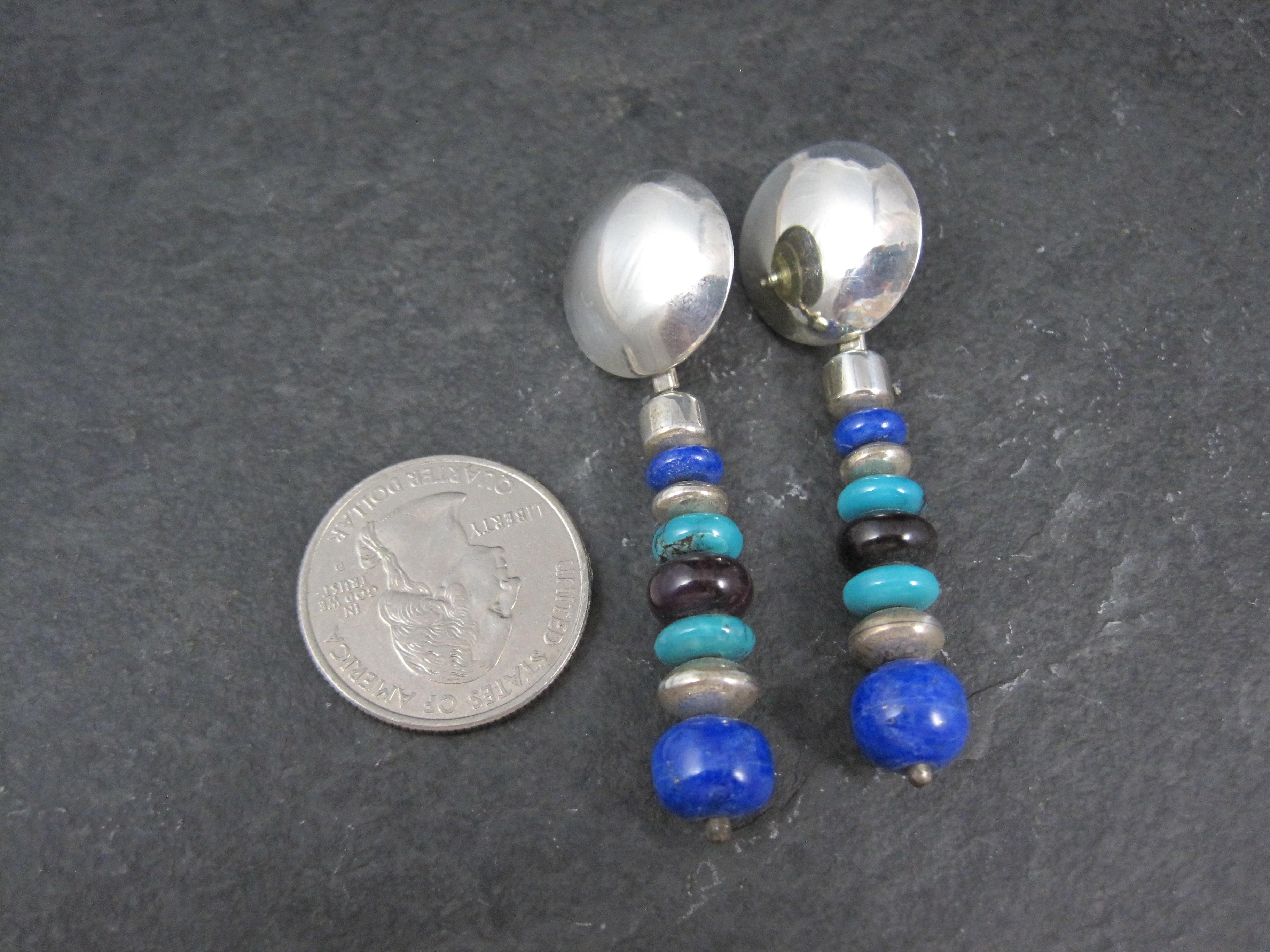 Vintage Southwestern Lapis Turquoise Dangle Bead Earrings For Sale 1
