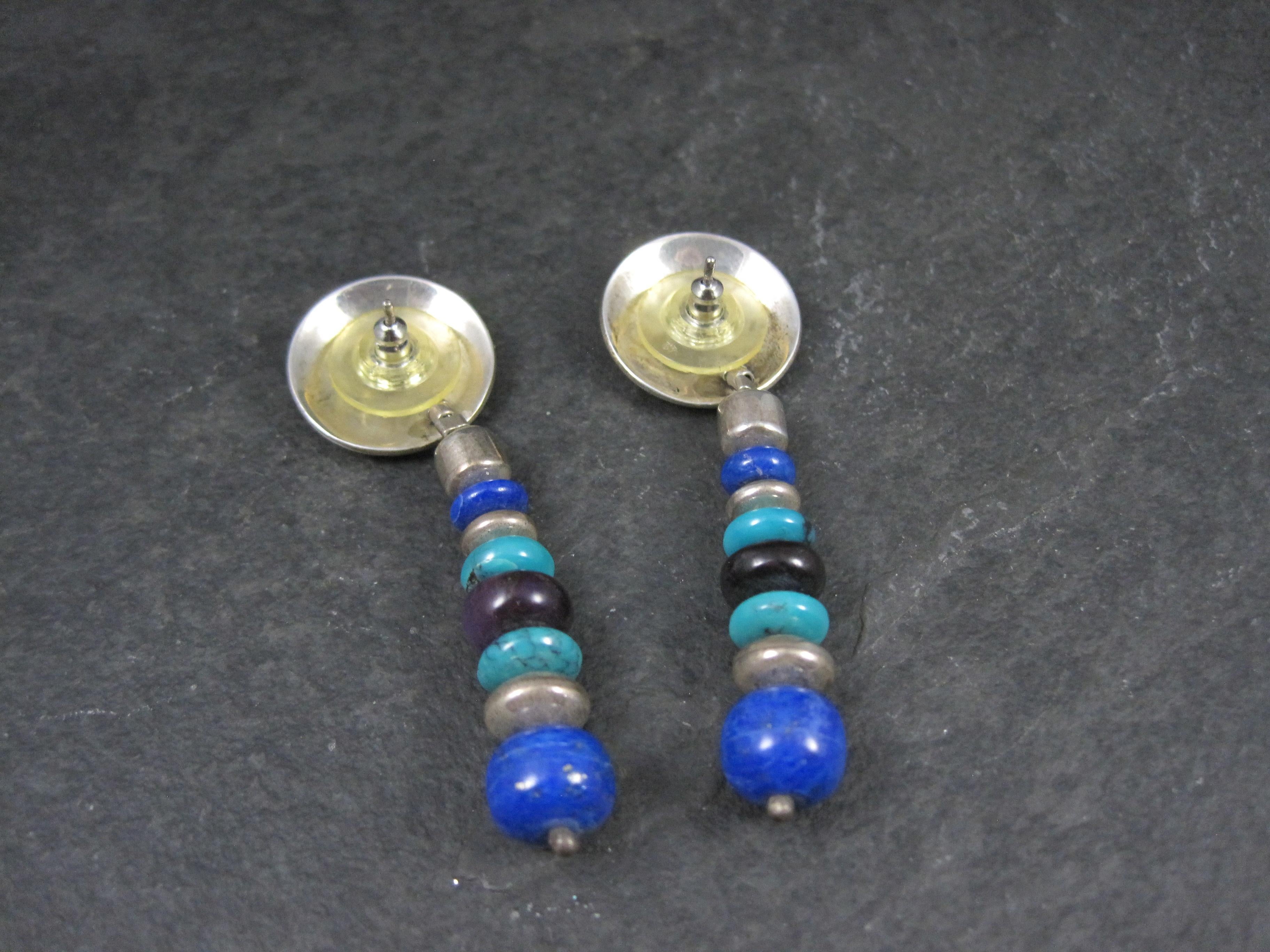 Vintage Southwestern Lapis Turquoise Dangle Bead Earrings For Sale 2