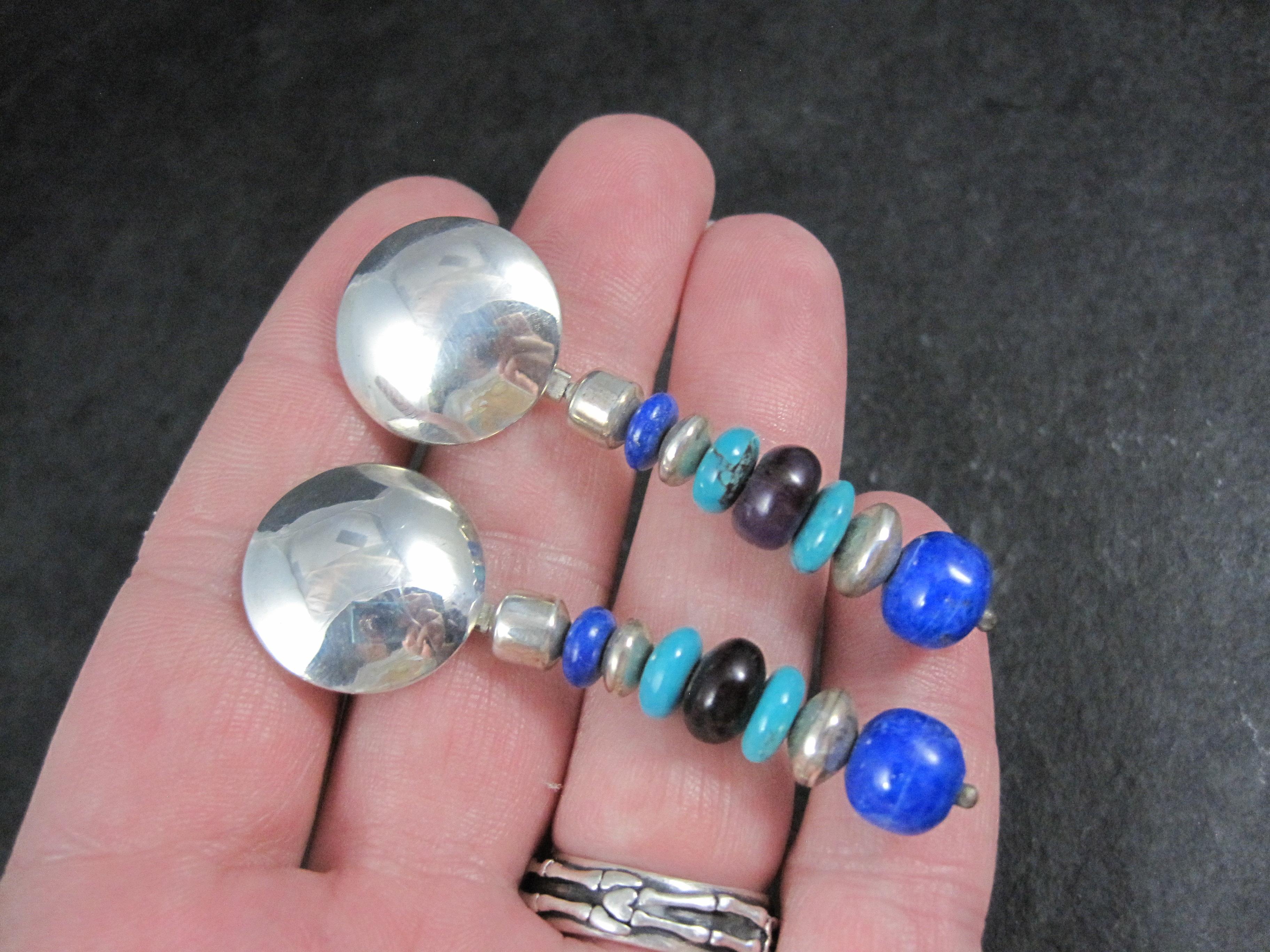Vintage Southwestern Lapis Turquoise Dangle Bead Earrings For Sale 2