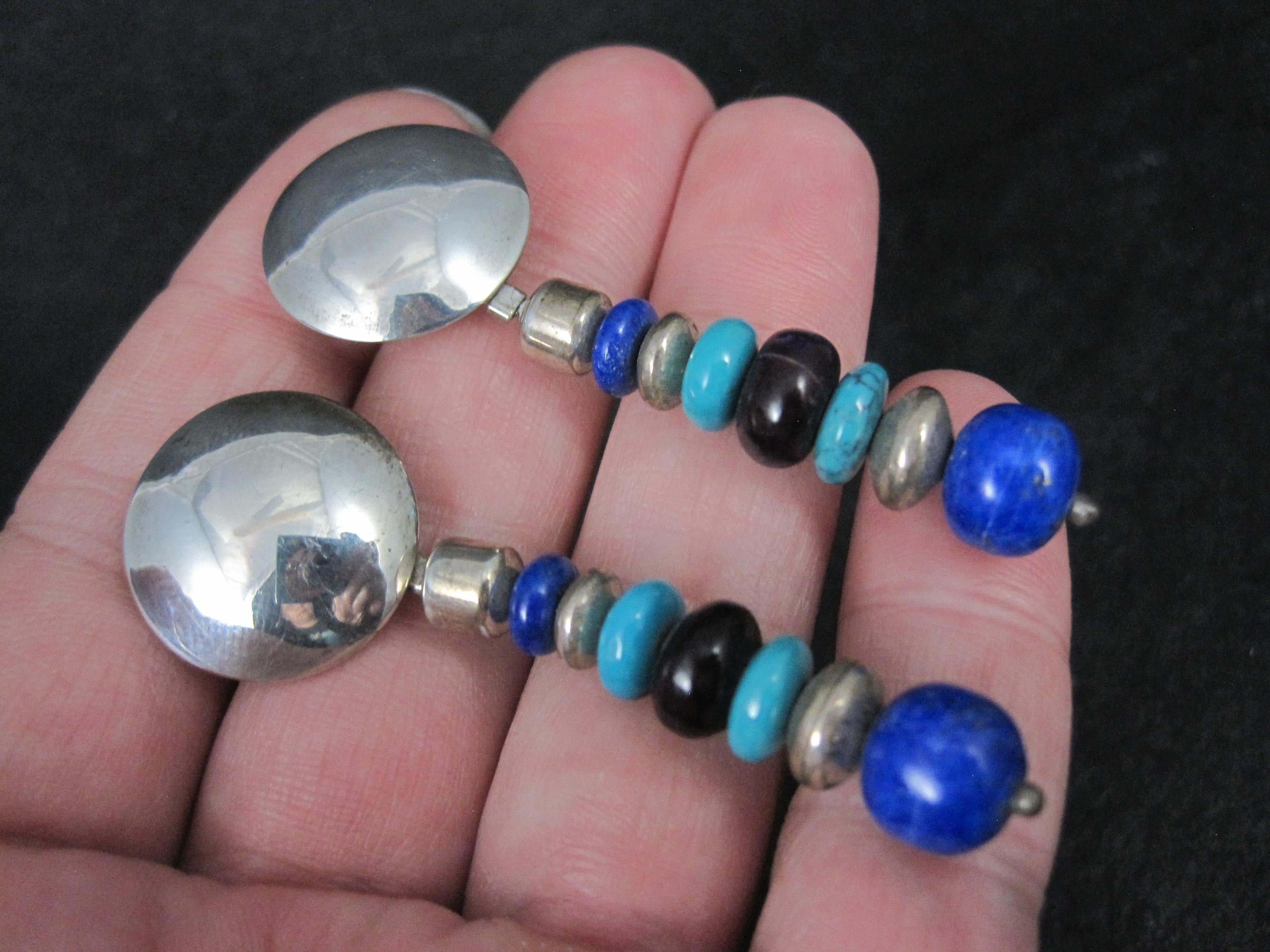 Vintage Southwestern Lapis Turquoise Dangle Bead Earrings For Sale 4