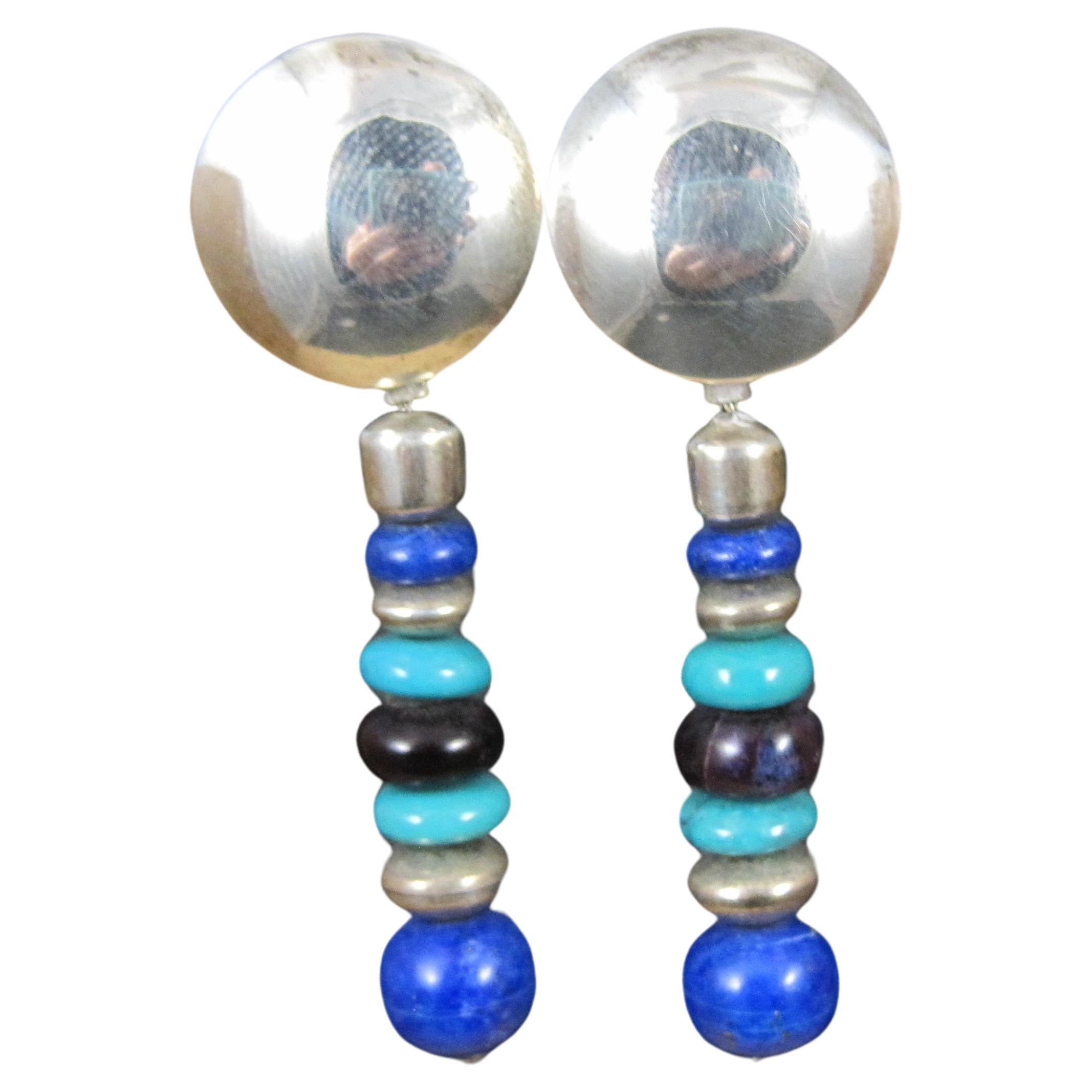 Boucles d'oreilles pendantes en Lapis Turquoise Vintage Southwestern