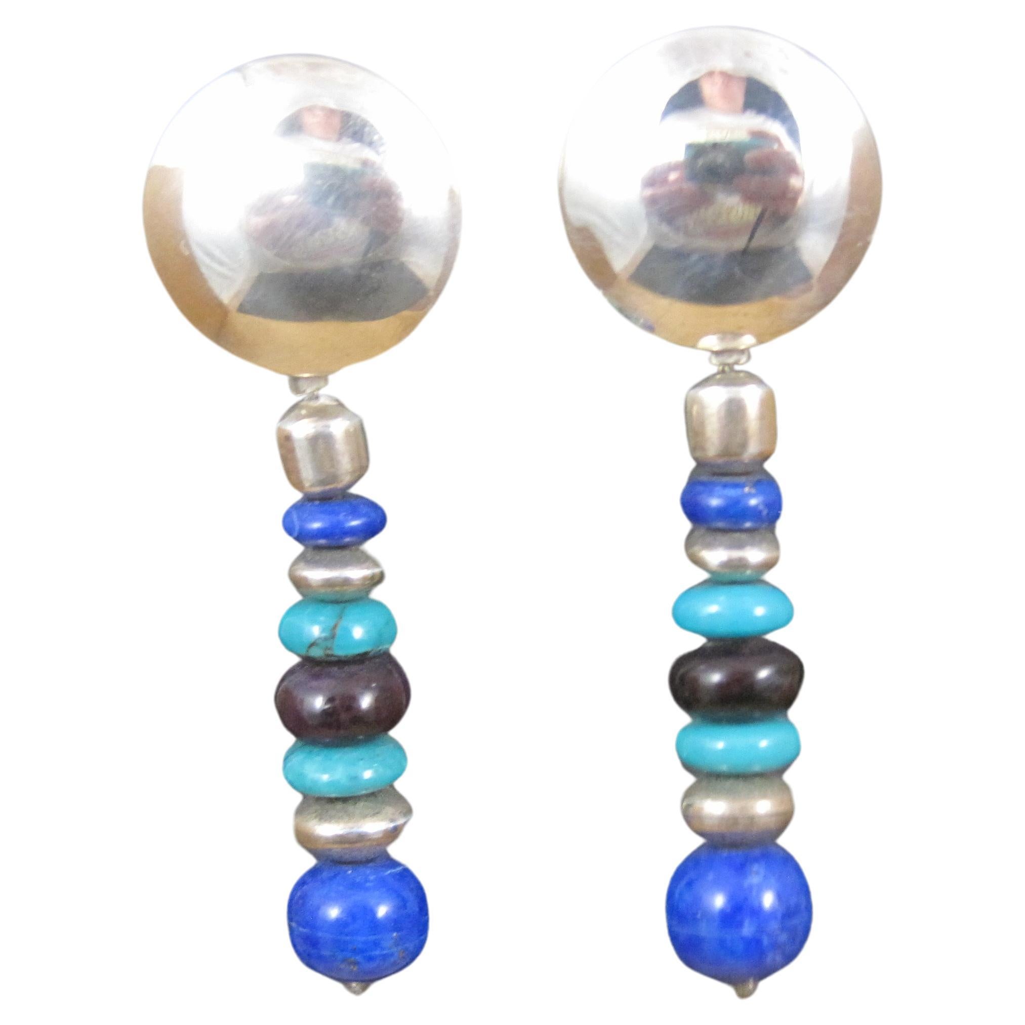 Vintage Southwestern Lapis Turquoise Dangle Bead Earrings