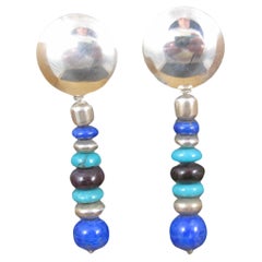 Vintage Southwestern Lapis Turquoise Dangle Bead Earrings