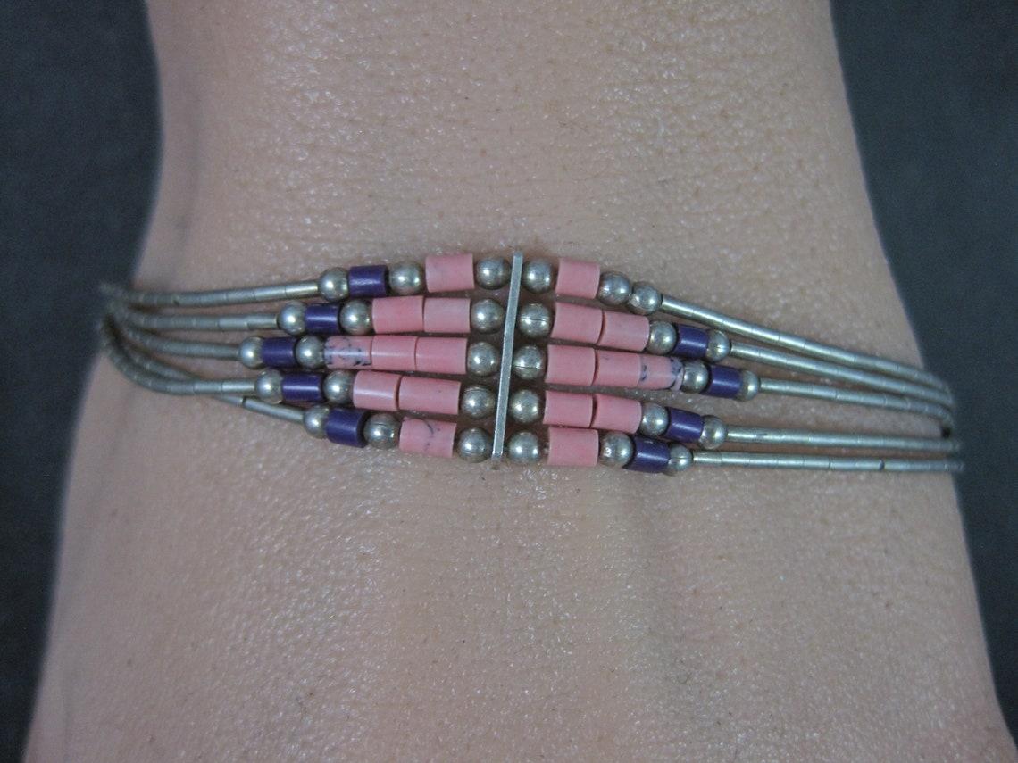 Vintage Southwestern Flüssigkeit Sterling Silber Sugilith Rhodochrosit Armband 7