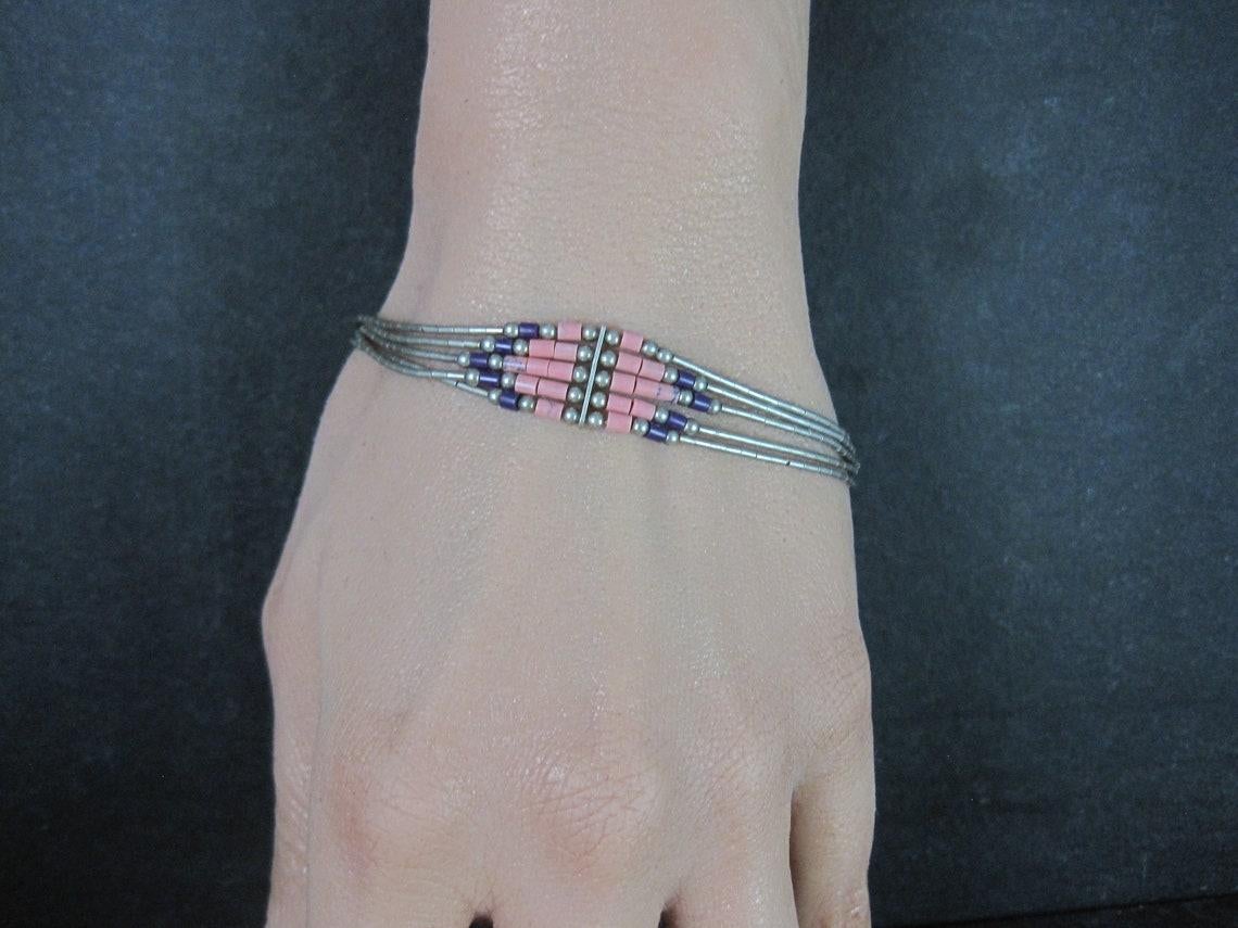 Vintage Southwestern Flüssigkeit Sterling Silber Sugilith Rhodochrosit Armband 7
