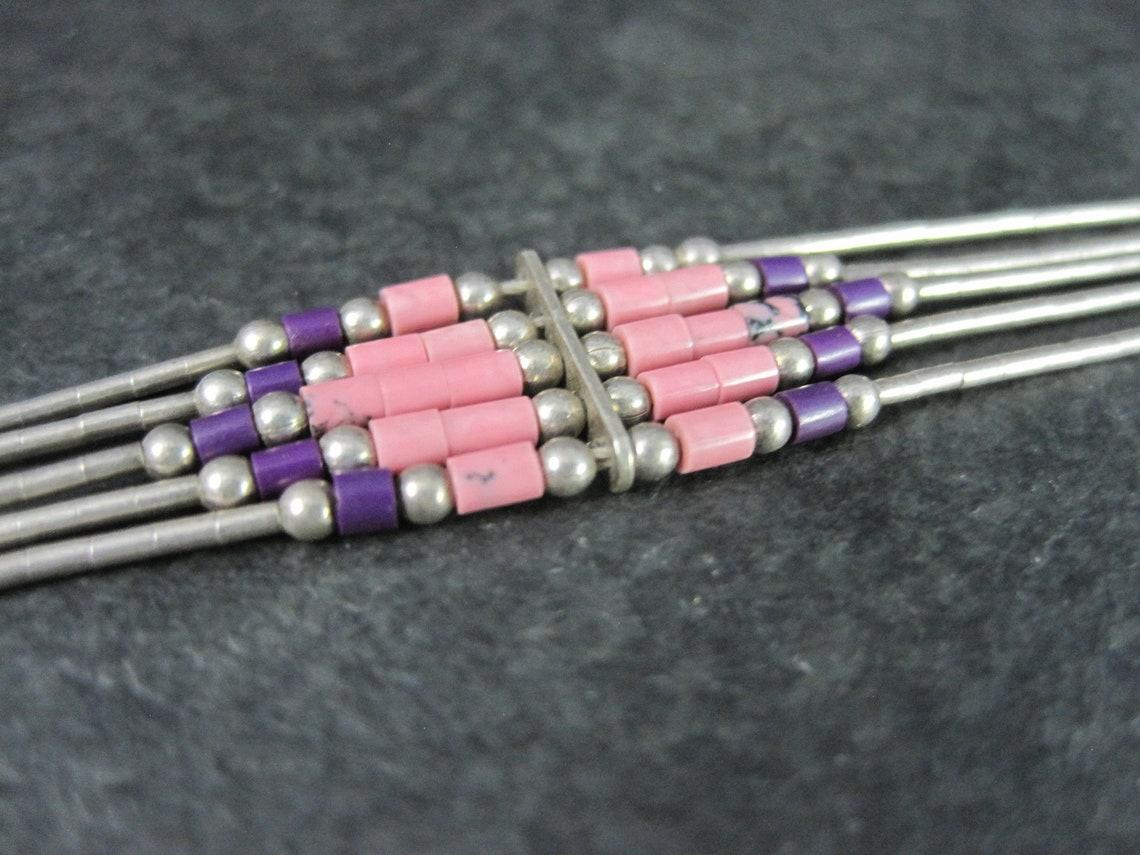 Vintage Southwestern Flüssigkeit Sterling Silber Sugilith Rhodochrosit Armband 7