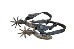 Vintage Southwestern Mexican Spanish Cowboy Iron Copper Inlay Horse Spurs