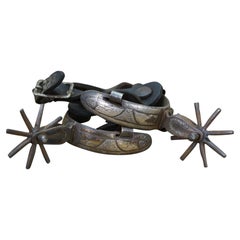 Vintage Southwestern Mexican Spanish Cowboy Iron Copper Inlay Horse Spurs