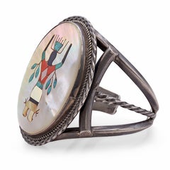 Vintage Southwestern Mother of Pearl Multistone Figural Inlay Cuff