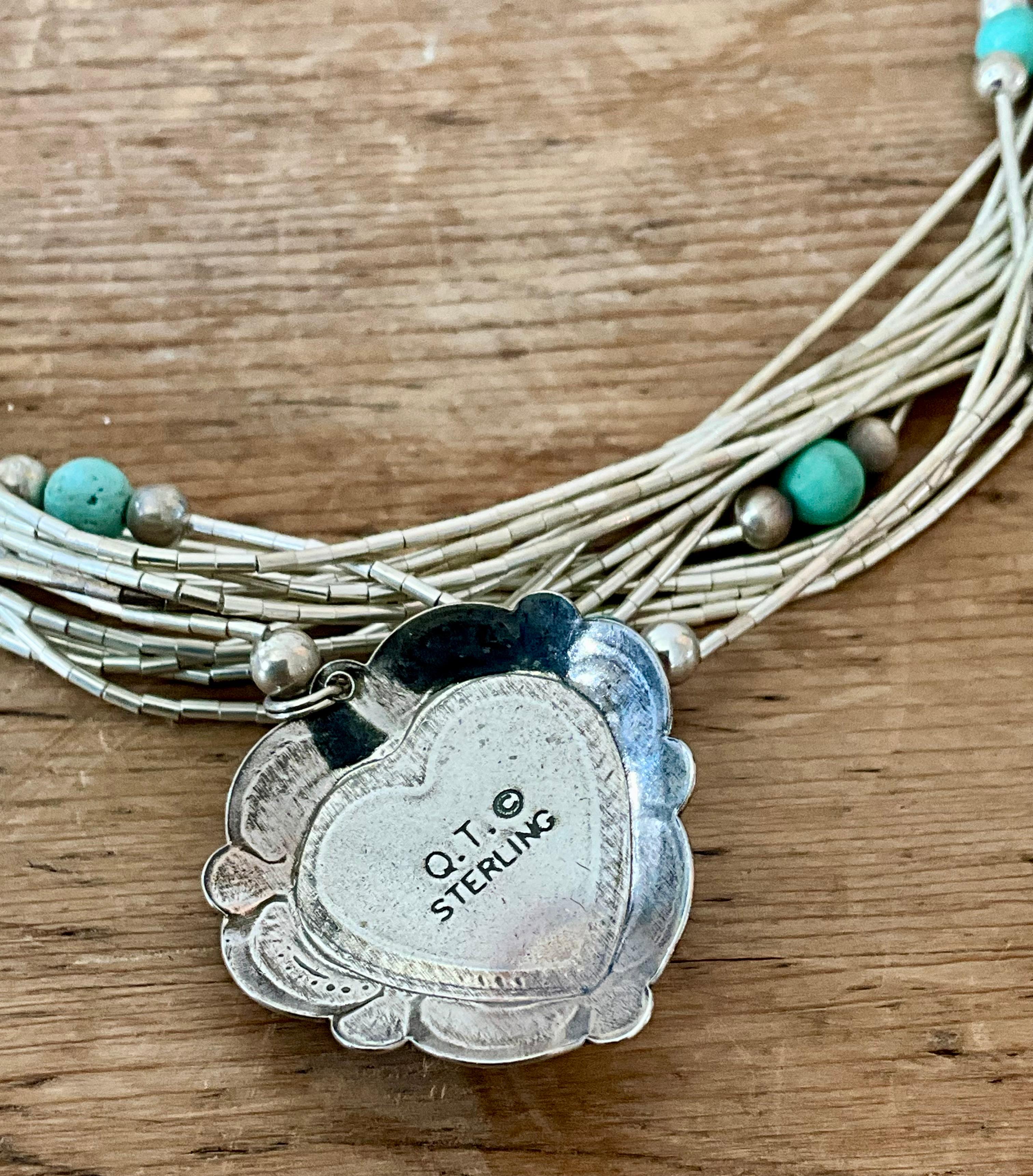 Collier Vintage Southwestern multi-brins avec pendentifs en forme de coeur en turquoise en vente 4