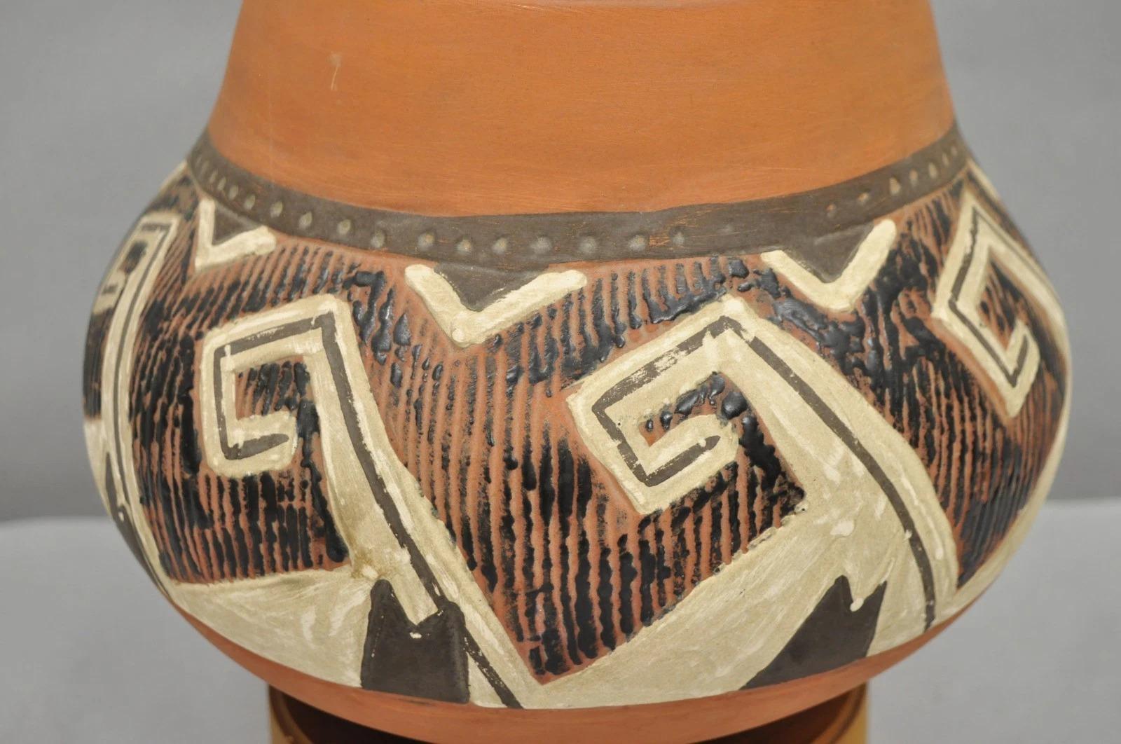 Unknown Vintage Southwestern Native American Terracotta Pottery Vase Table Lamp - a Pair For Sale
