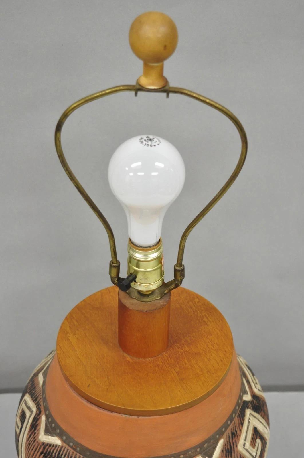 Vintage Southwestern Native American Terracotta Pottery Vase Table Lamp - a Pair In Good Condition For Sale In Philadelphia, PA