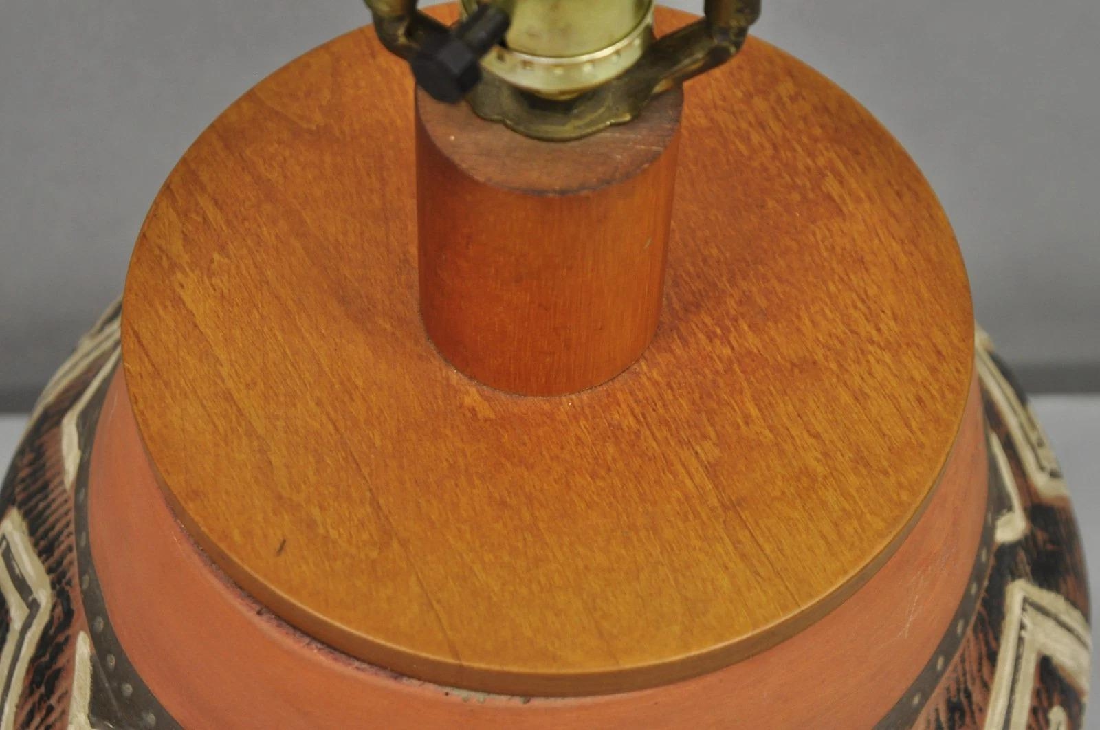 20th Century Vintage Southwestern Native American Terracotta Pottery Vase Table Lamp - a Pair For Sale