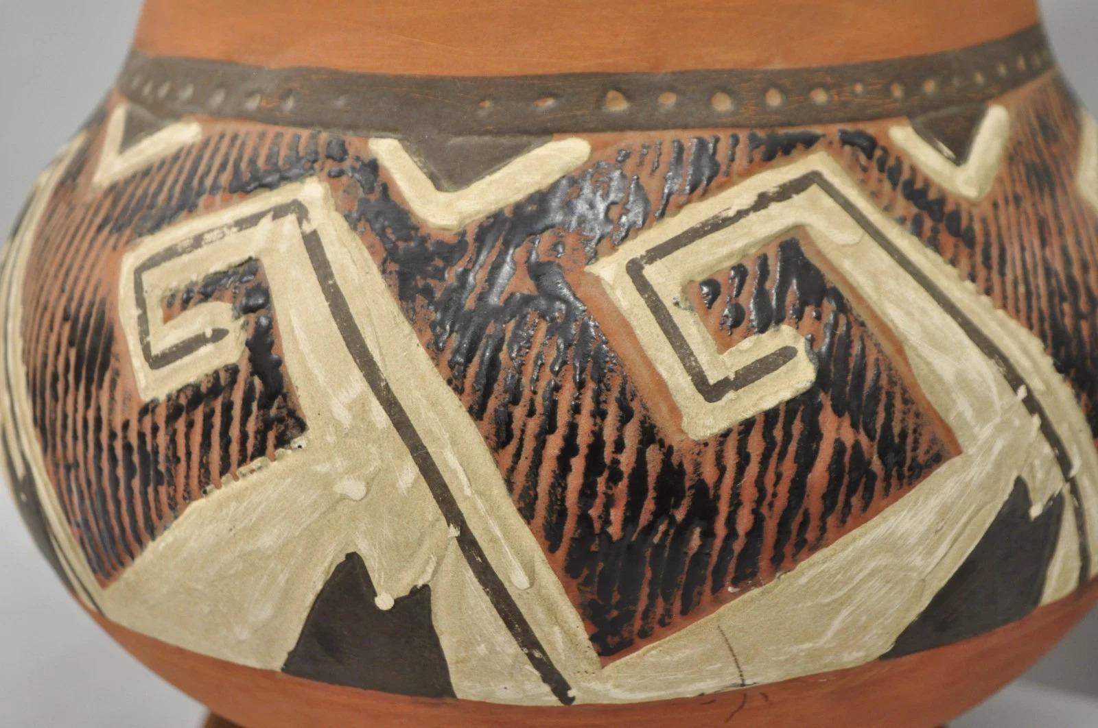 Vintage Southwestern Native American Terracotta Pottery Vase Table Lamp - a Pair For Sale 1